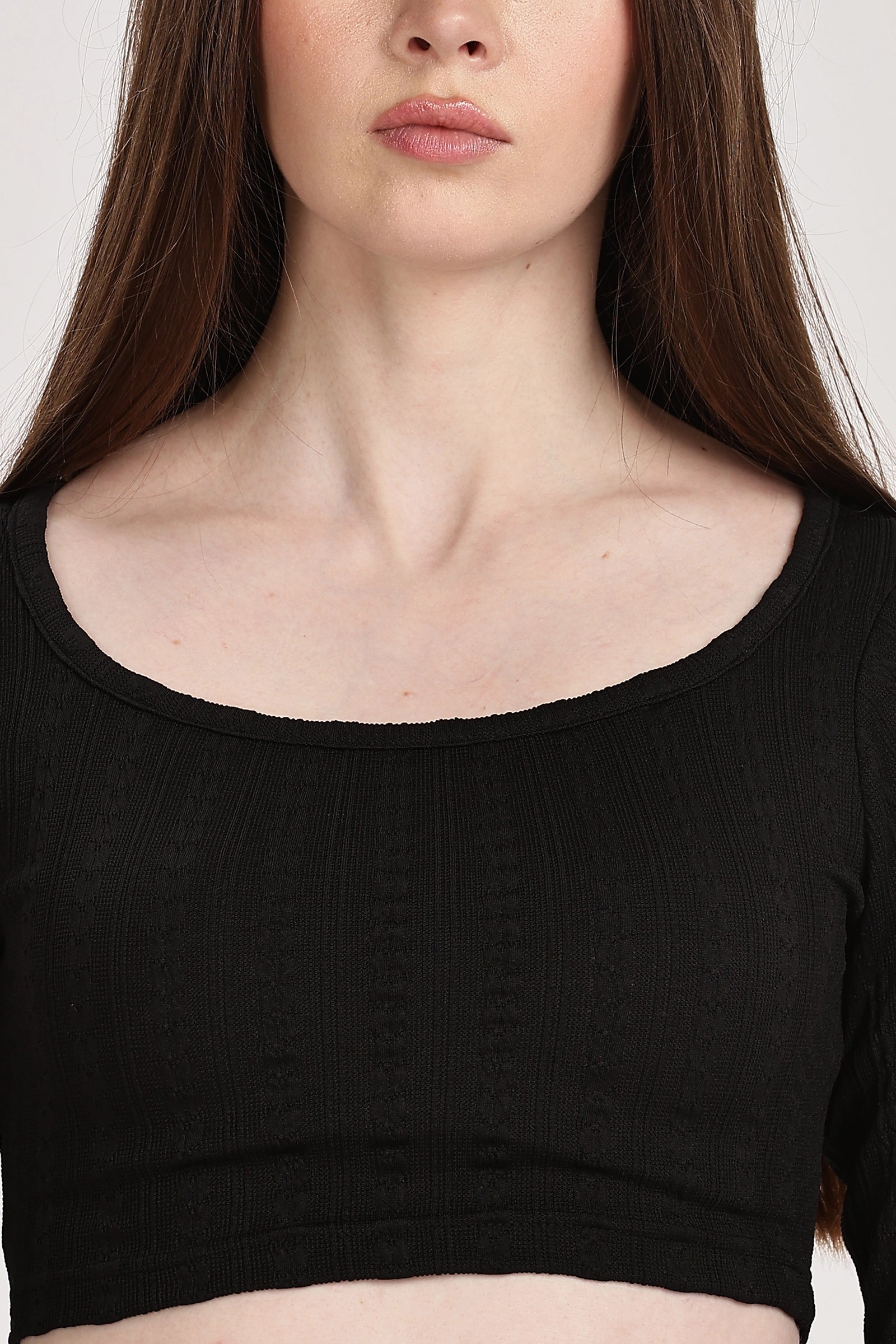 Textured Serenity Crop Blouse Full Sleeves