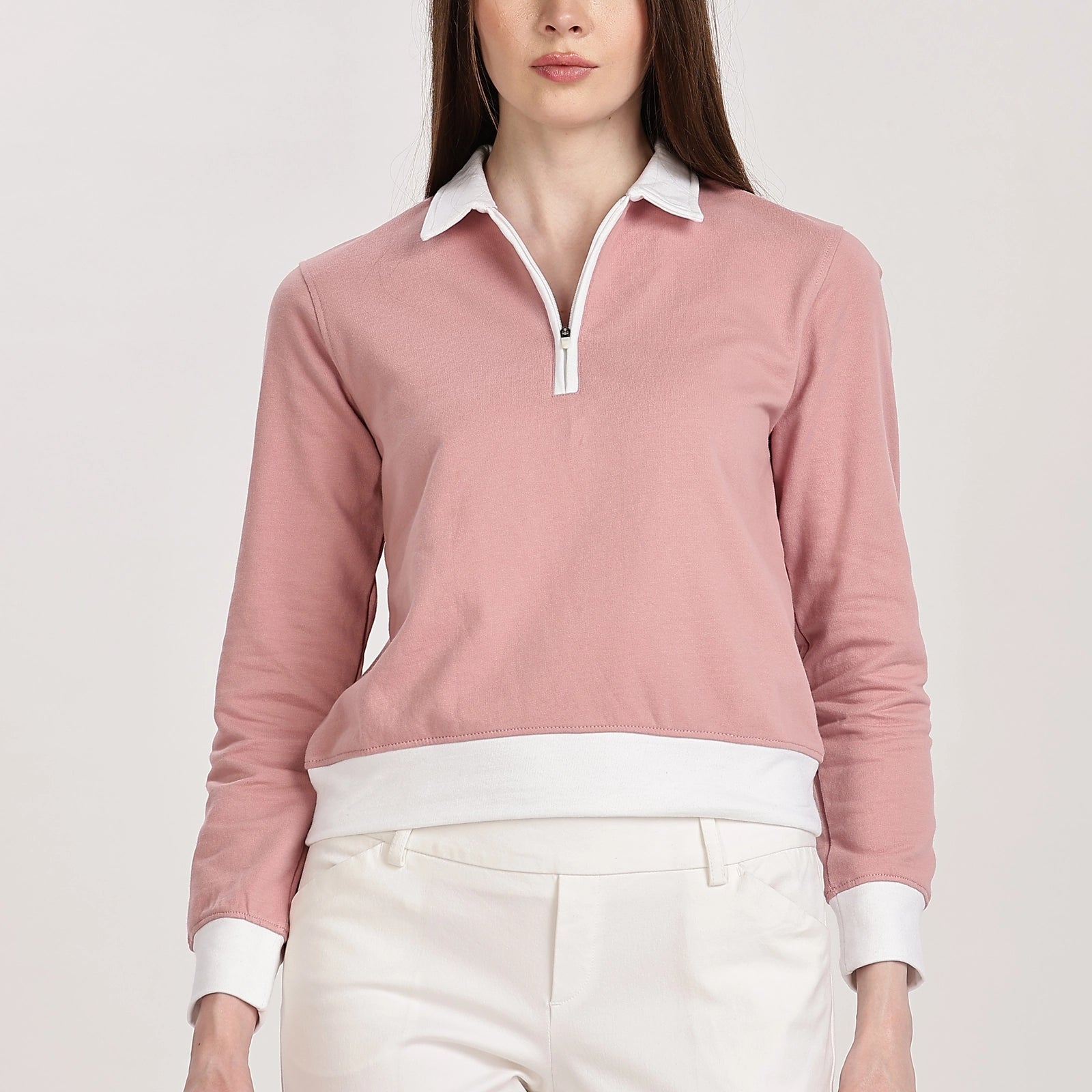 Blush Polo Zip Sweatshirt