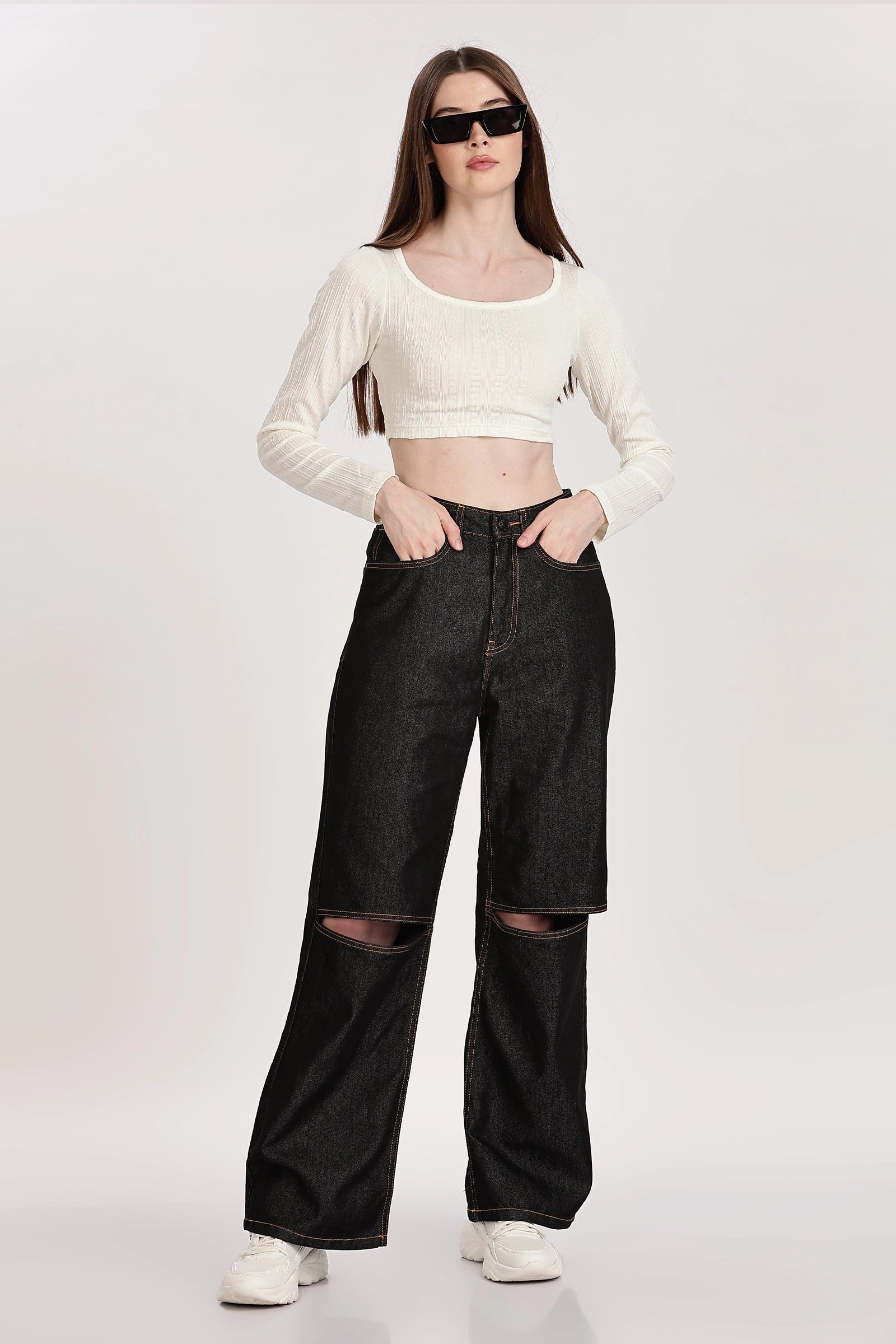 Textured Serenity Crop Blouse Full Sleeves