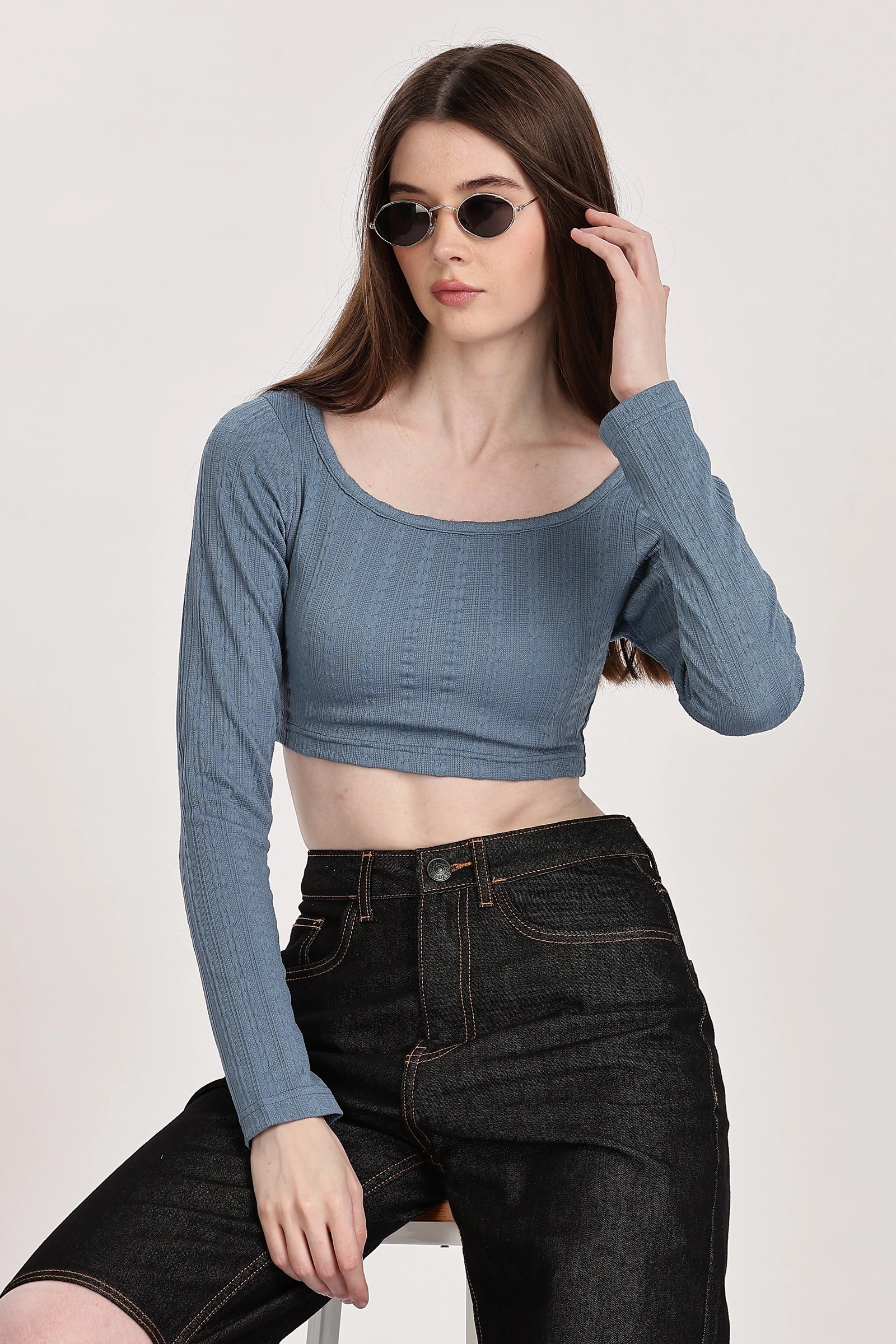 Textured Serenity Crop Blouse Full Sleeves