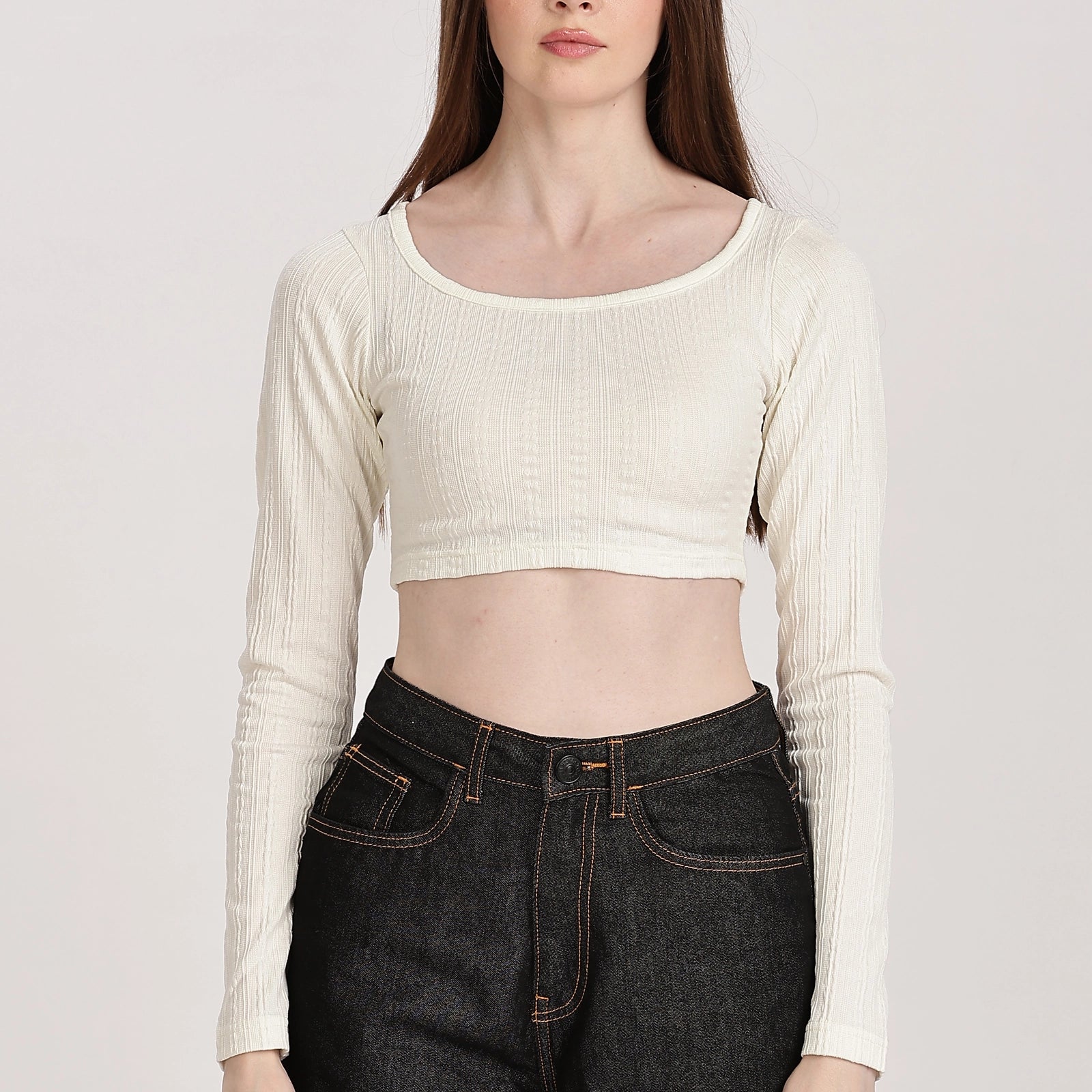 Textured Serenity Crop Blouse Full Sleeves