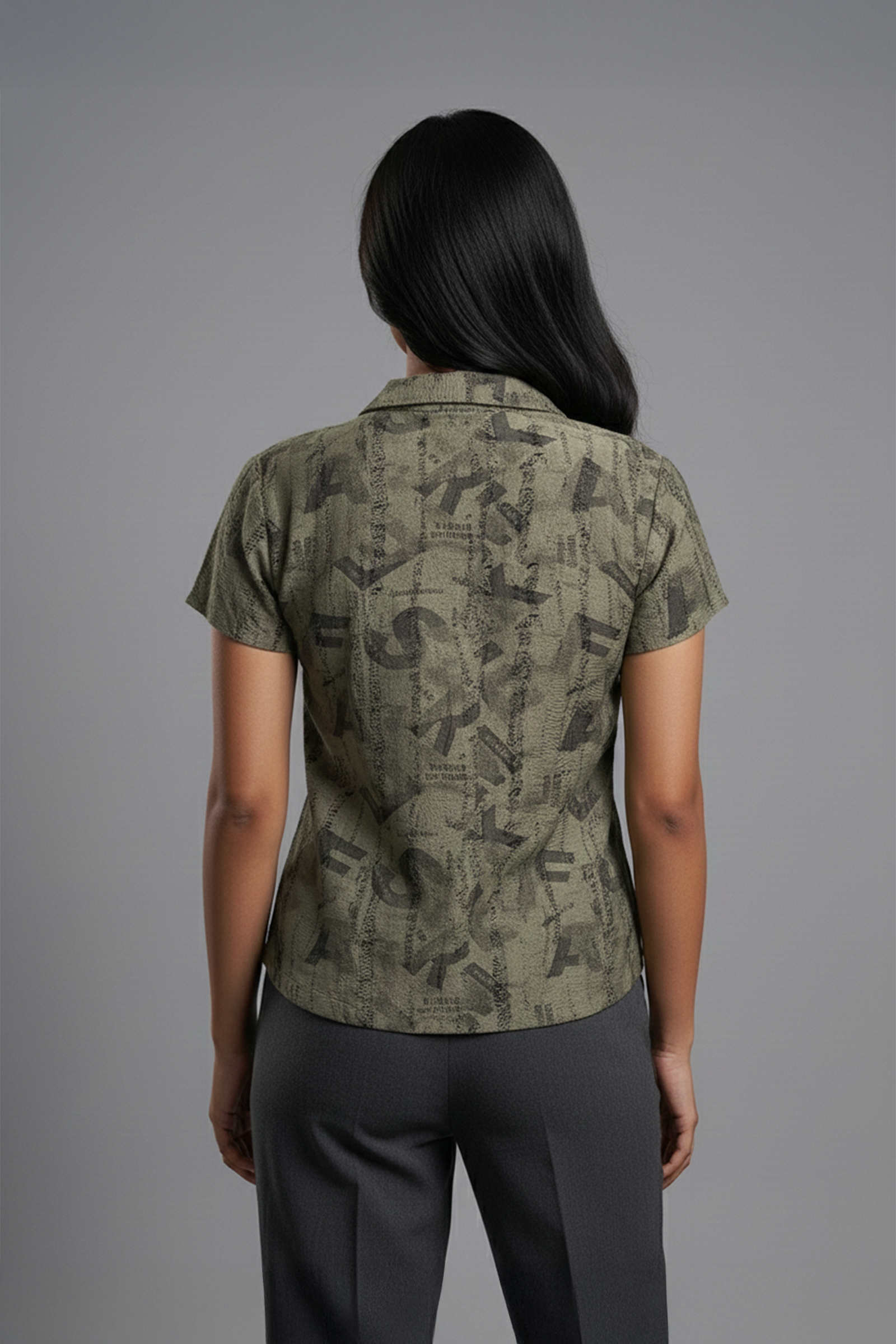 Urban Olive Typography Cuban Collar Shirt