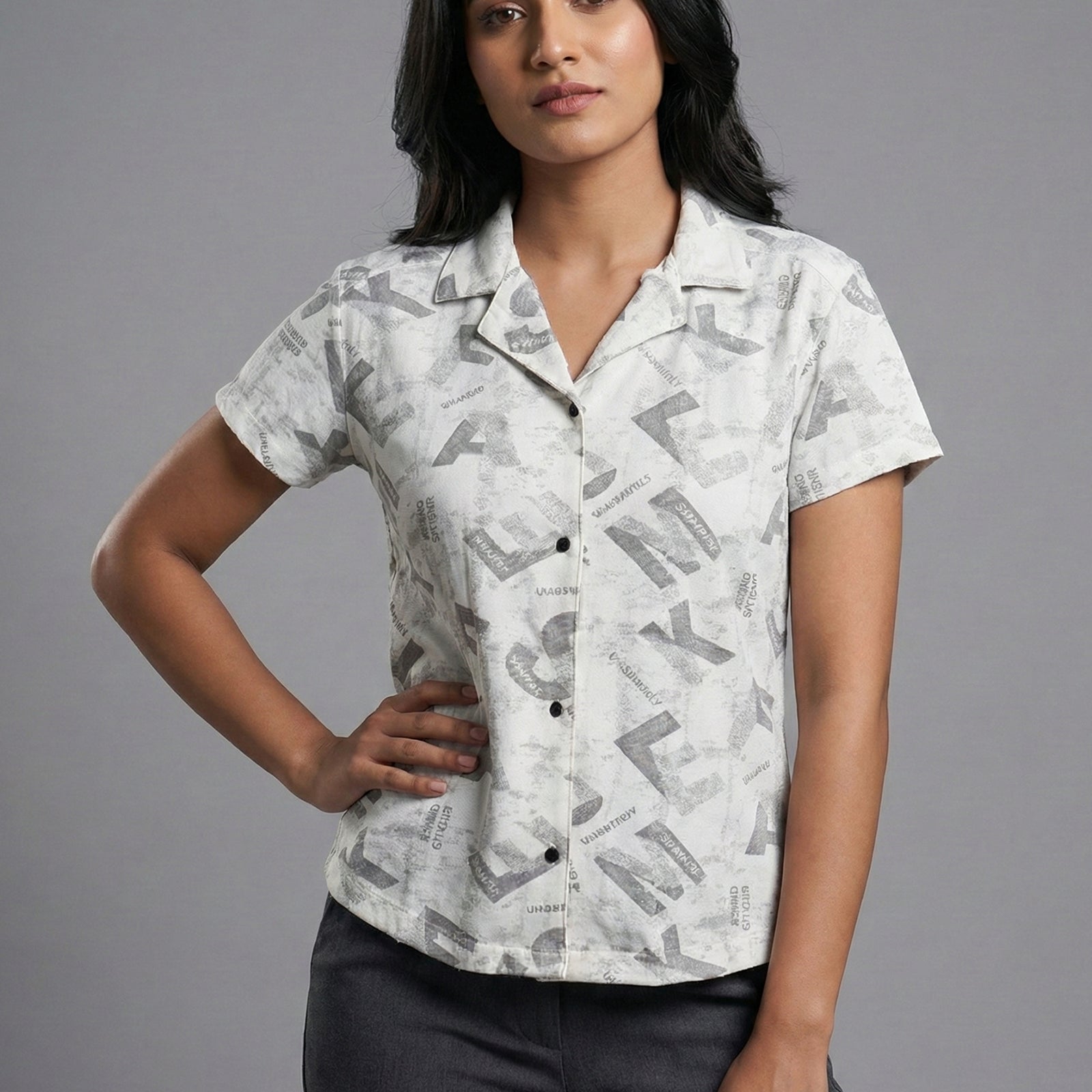 Urban White Typography Cuban Collar Shirt