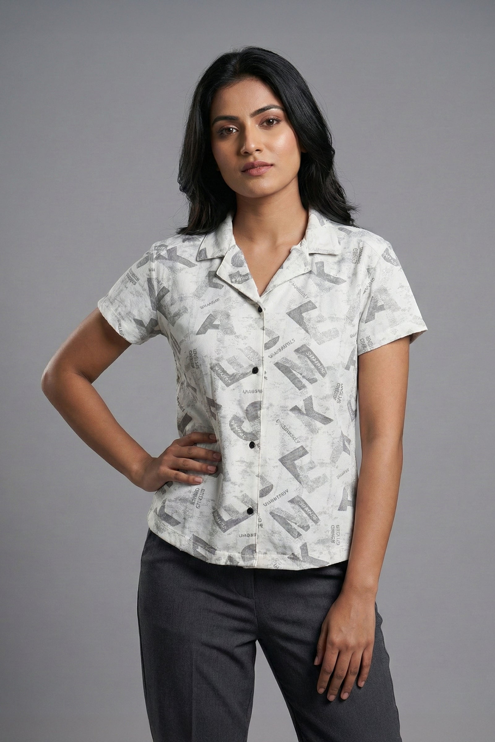 Urban White Typography Cuban Collar Shirt