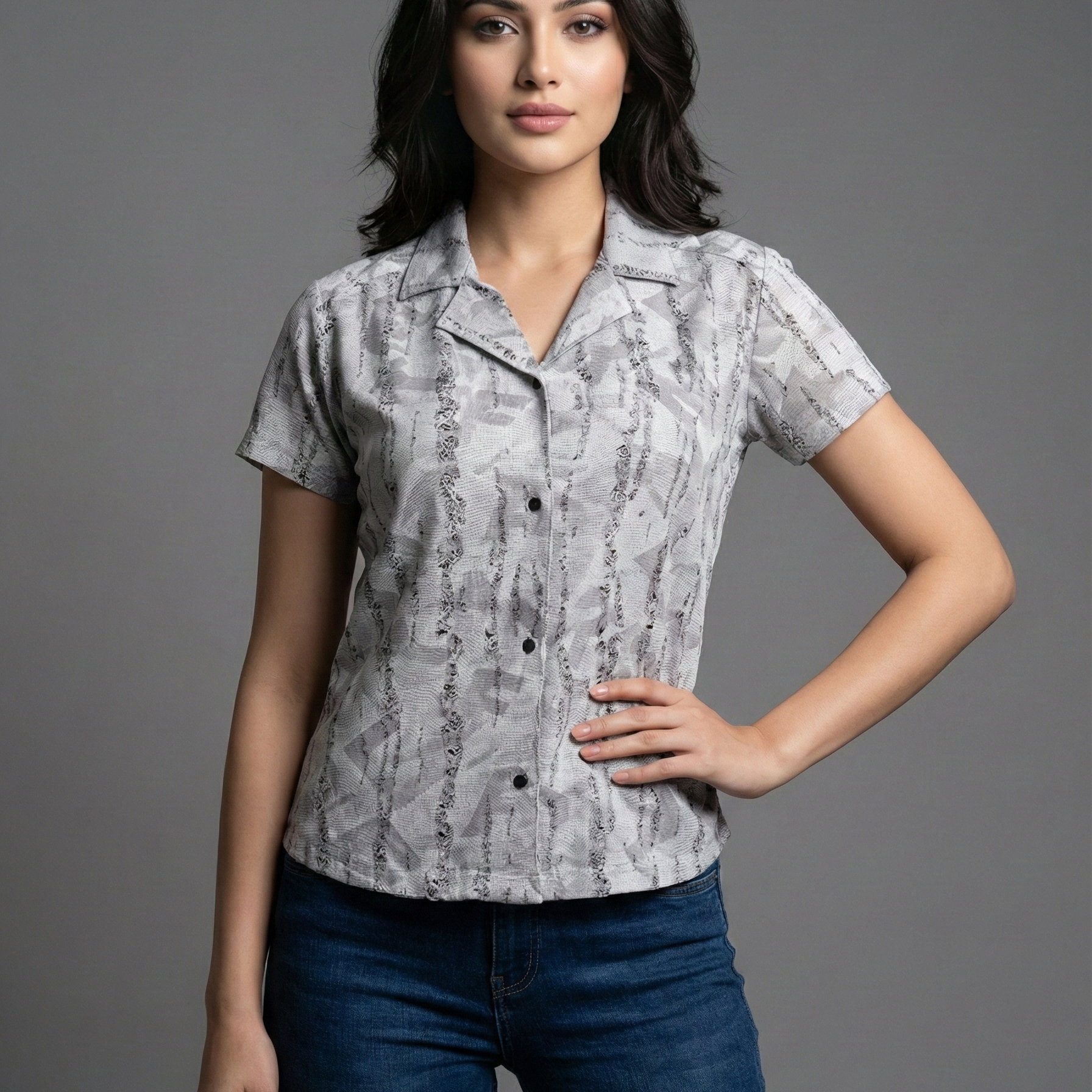 Urban Gray Typography Cuban Collar Shirt