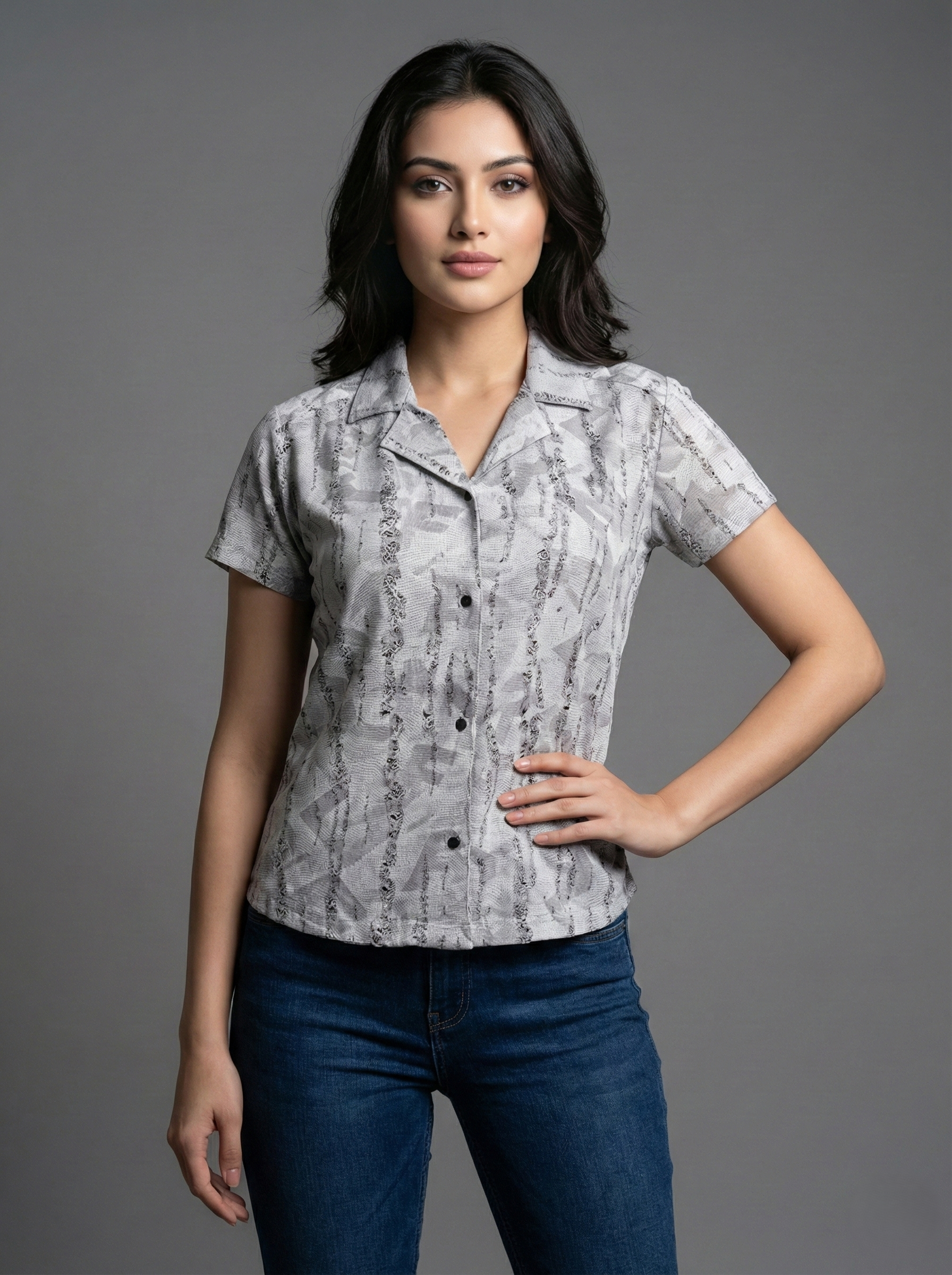 Urban Gray Typography Cuban Collar Shirt