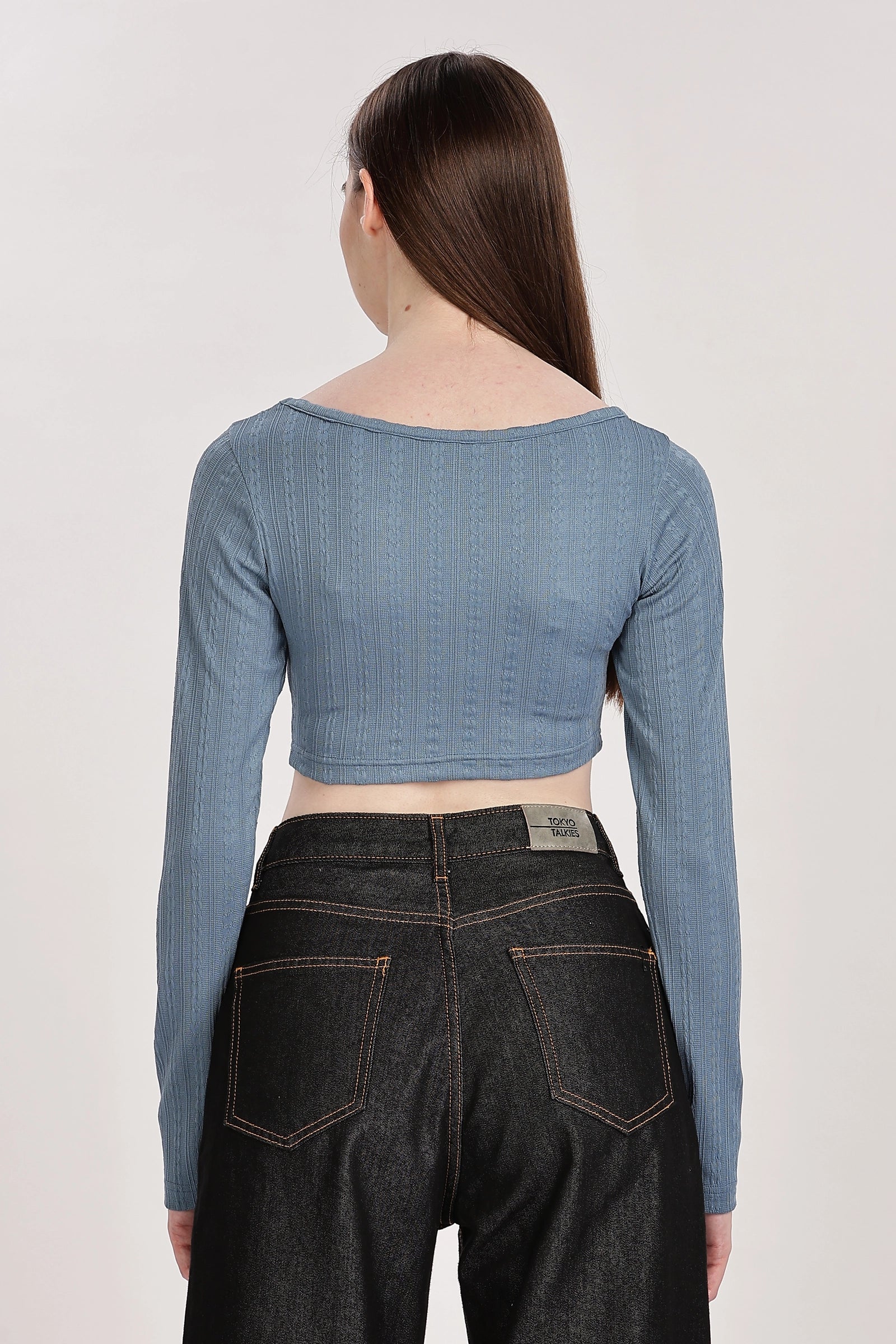 Textured Serenity Crop Blouse Full Sleeves
