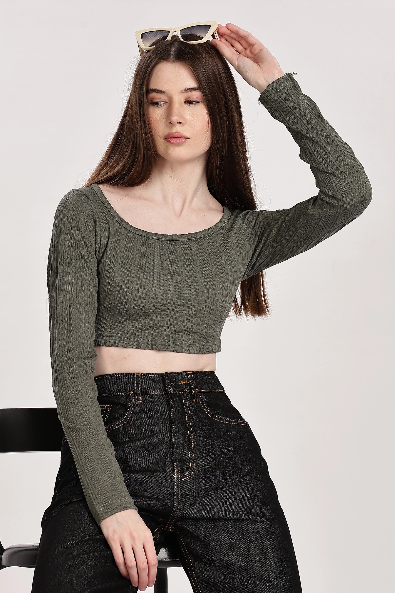 Textured Serenity Crop Blouse Full Sleeves