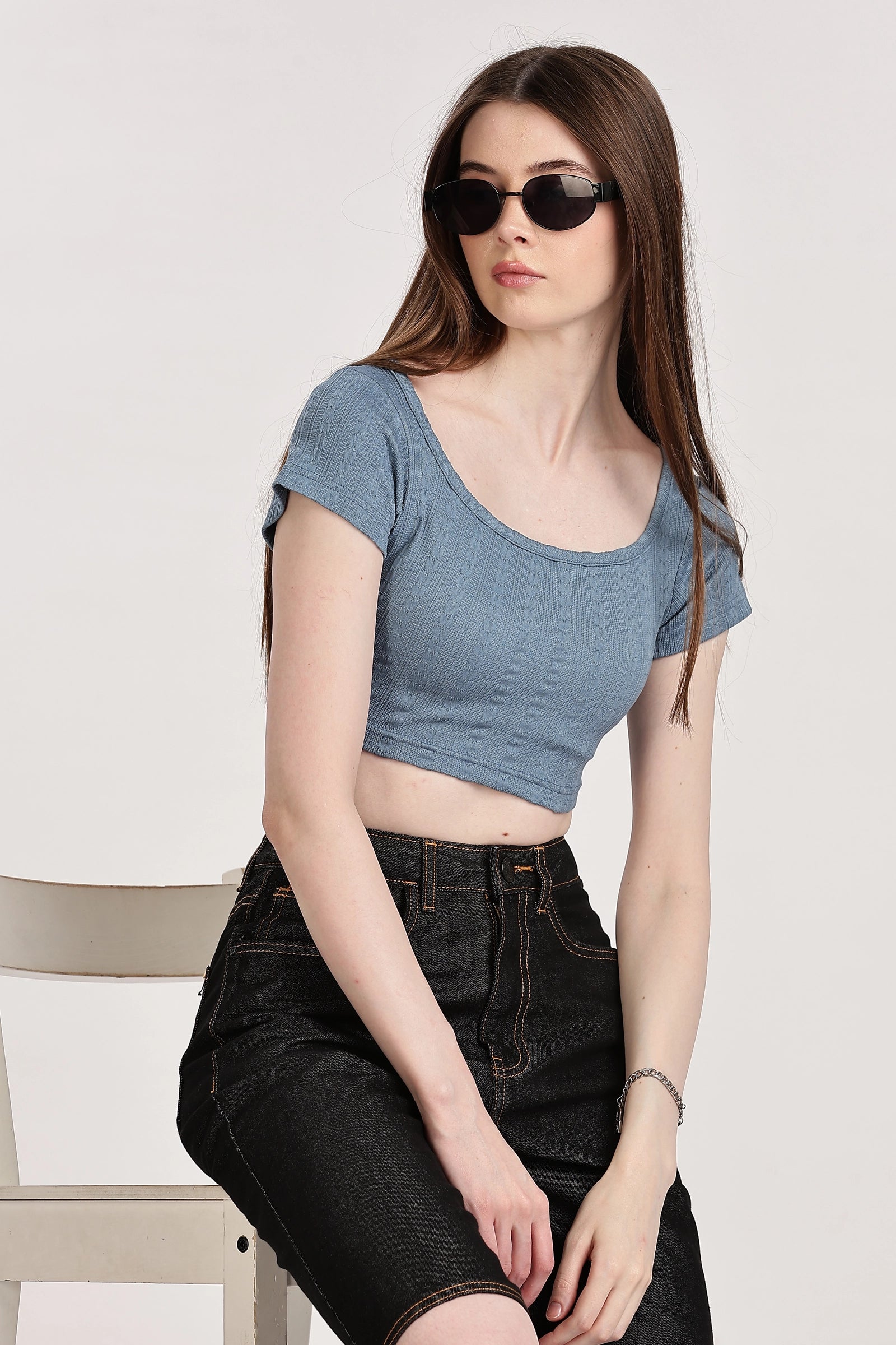 Textured Serenity Crop Blouse
