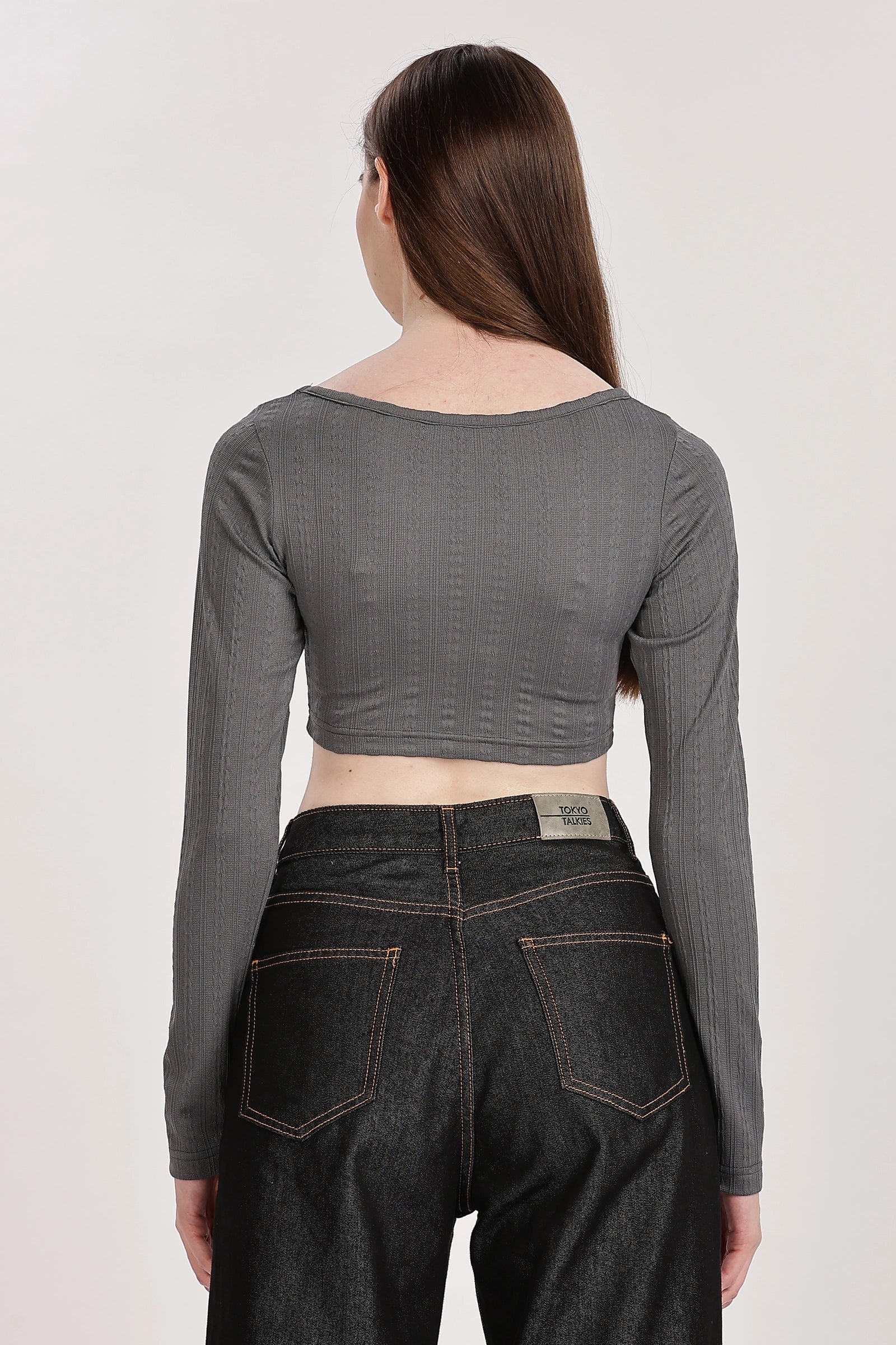 Textured Serenity Crop Blouse Full Sleeves