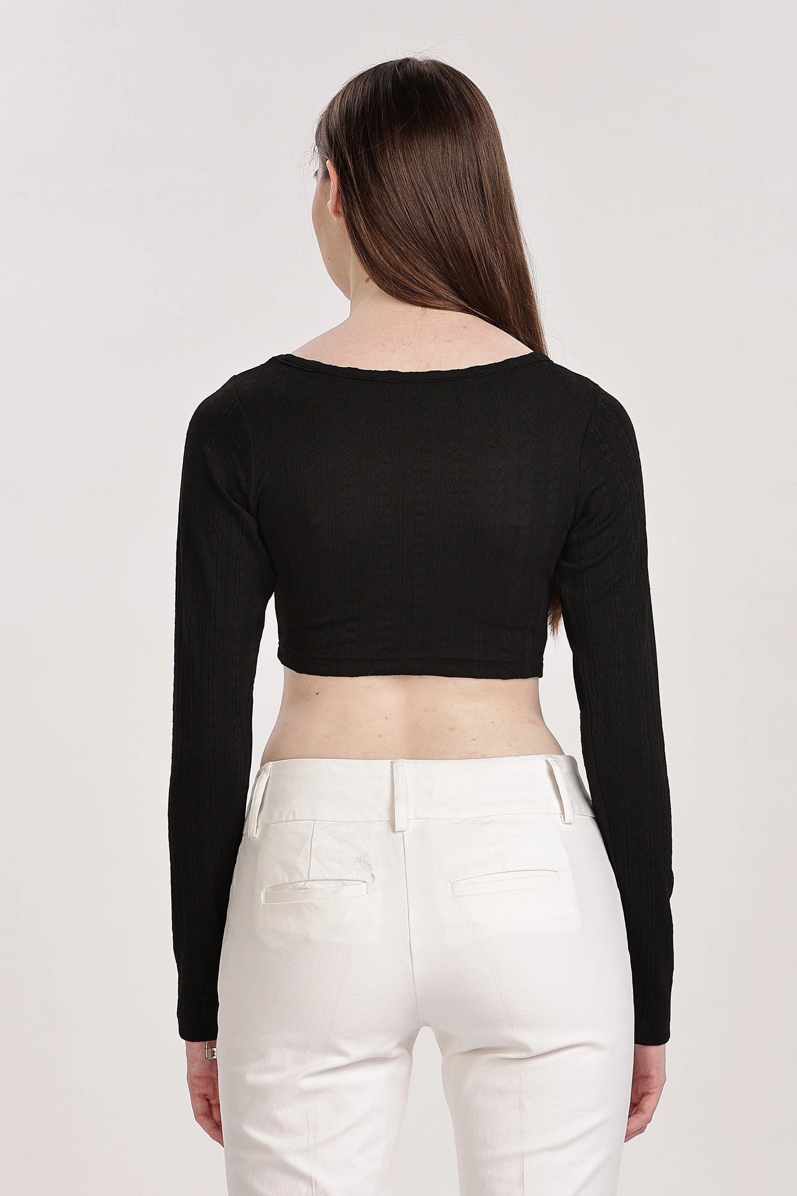 Textured Serenity Crop Blouse Full Sleeves