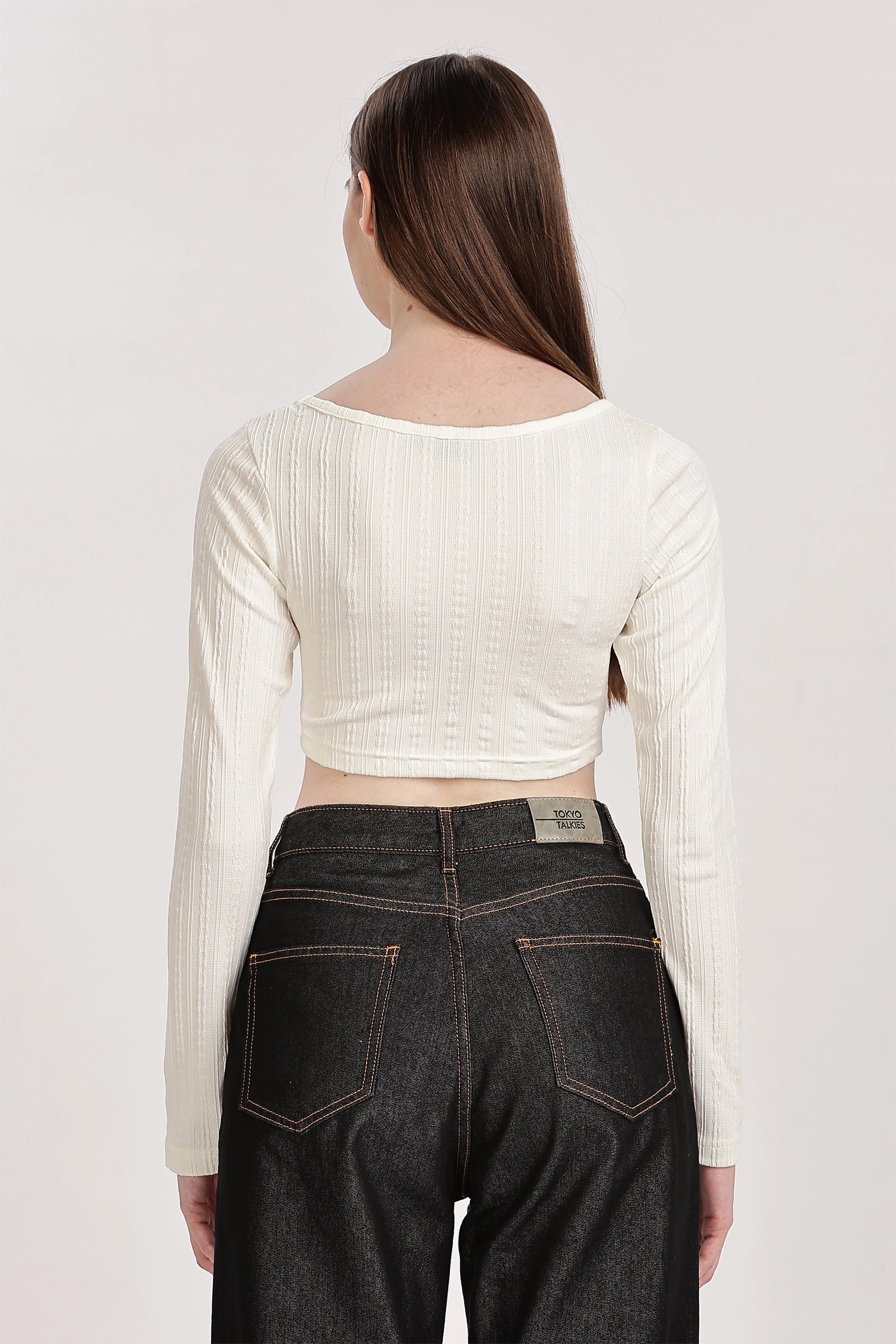 Textured Serenity Crop Blouse Full Sleeves