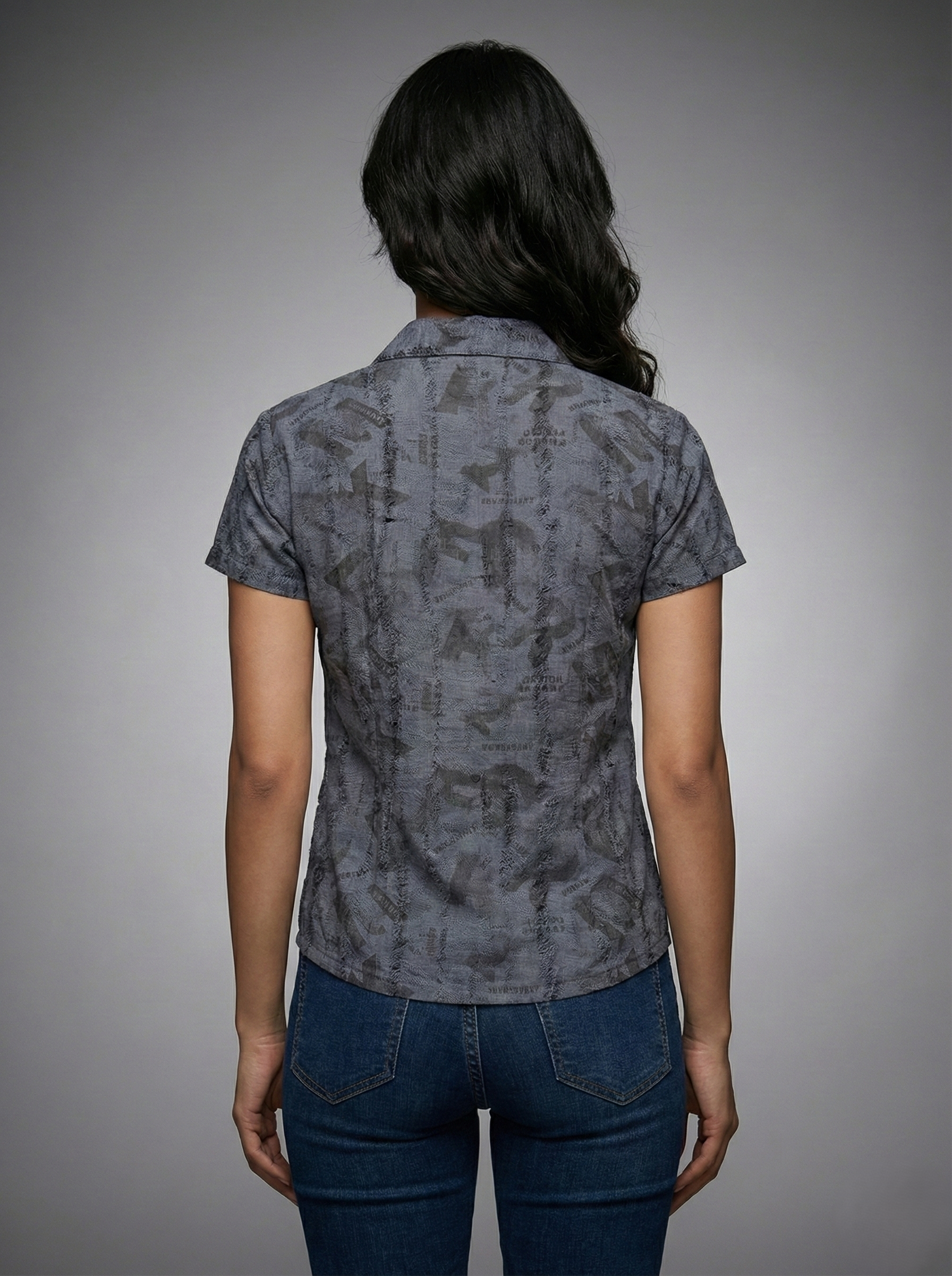 Urban Denim Blue Typography Cuban Collar Shirt