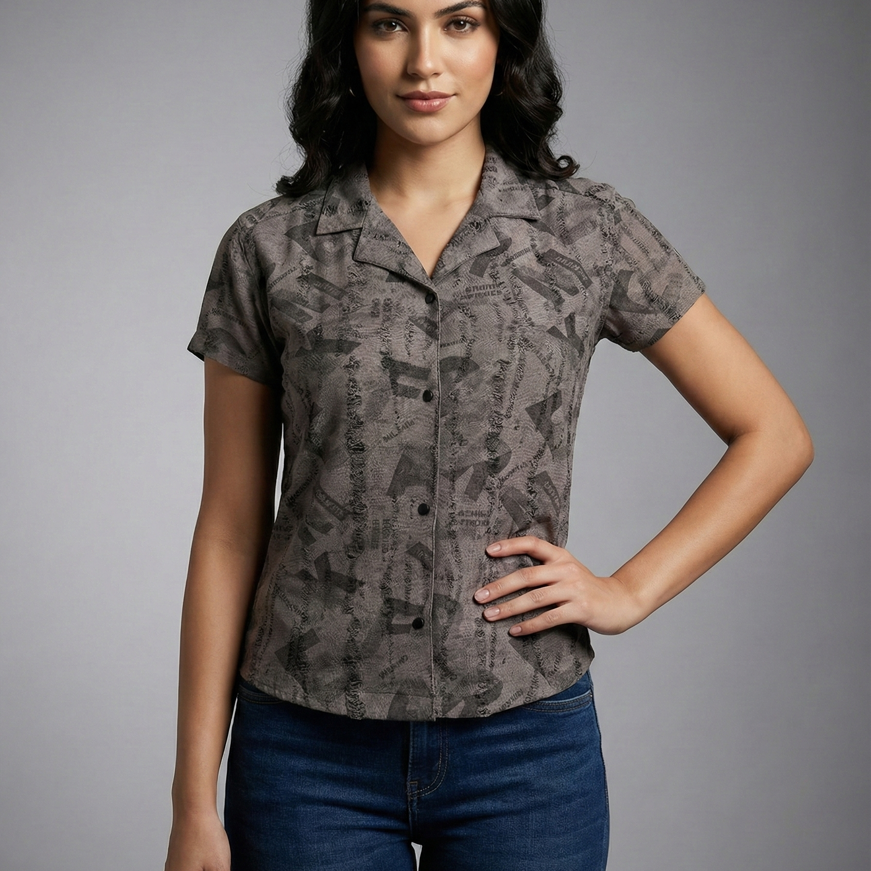 Urban Charcoal Typography Cuban Collar Shirt