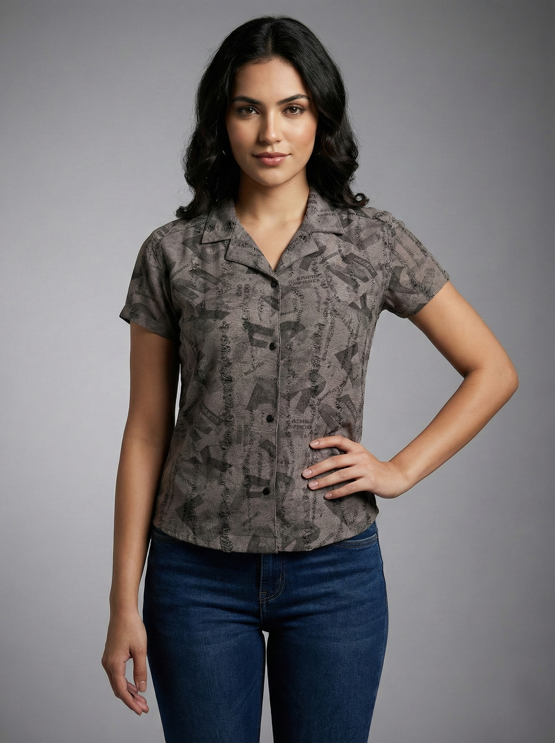 Urban Charcoal Typography Cuban Collar Shirt