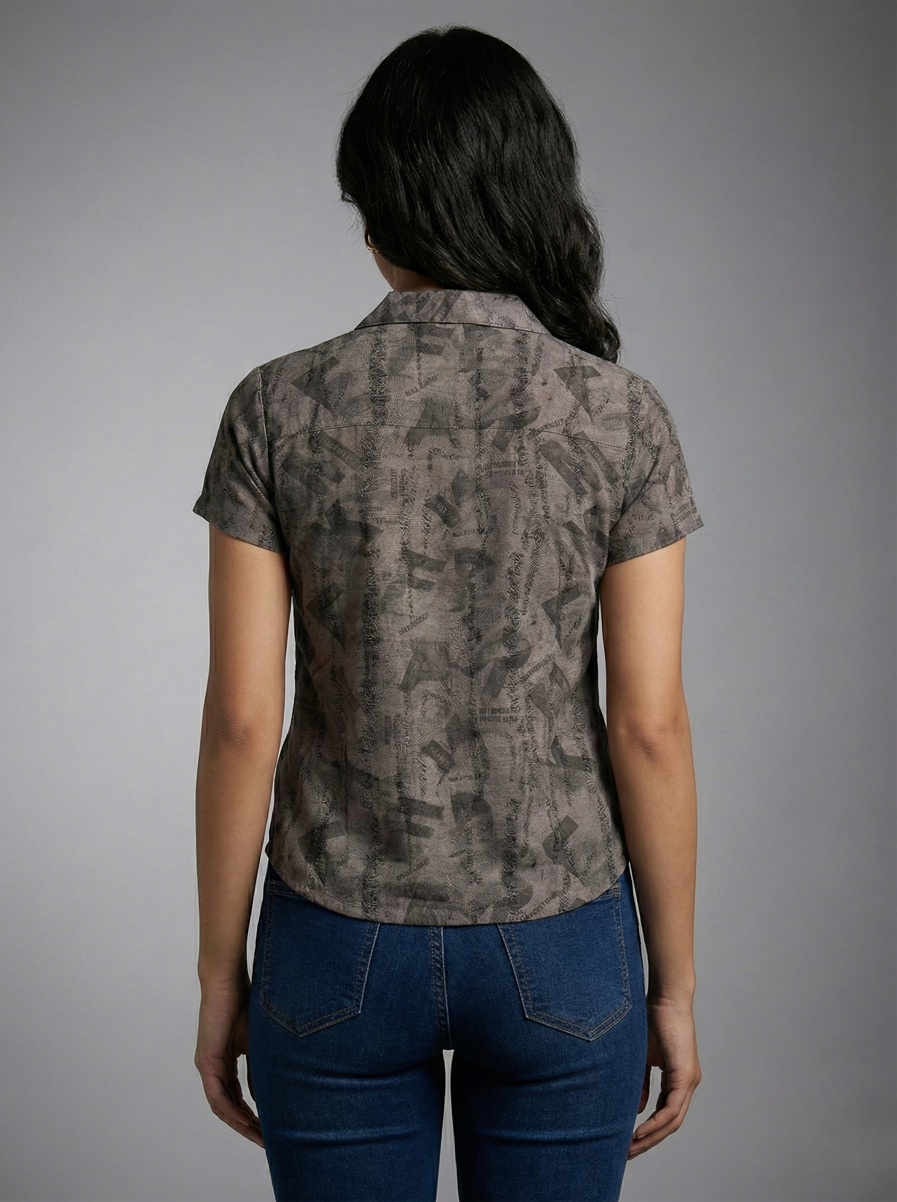 Urban Charcoal Typography Cuban Collar Shirt