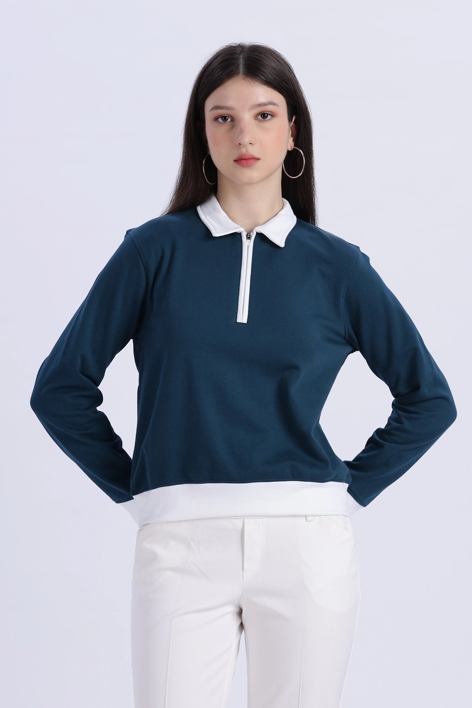 Blush Polo Zip Sweatshirt
