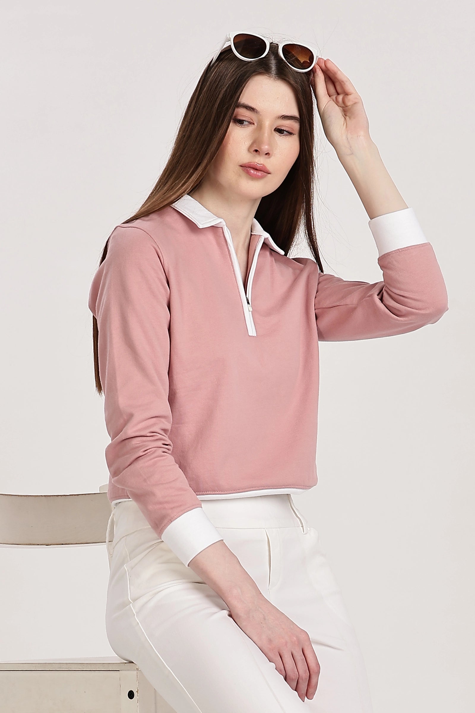 Blush Polo Zip Sweatshirt