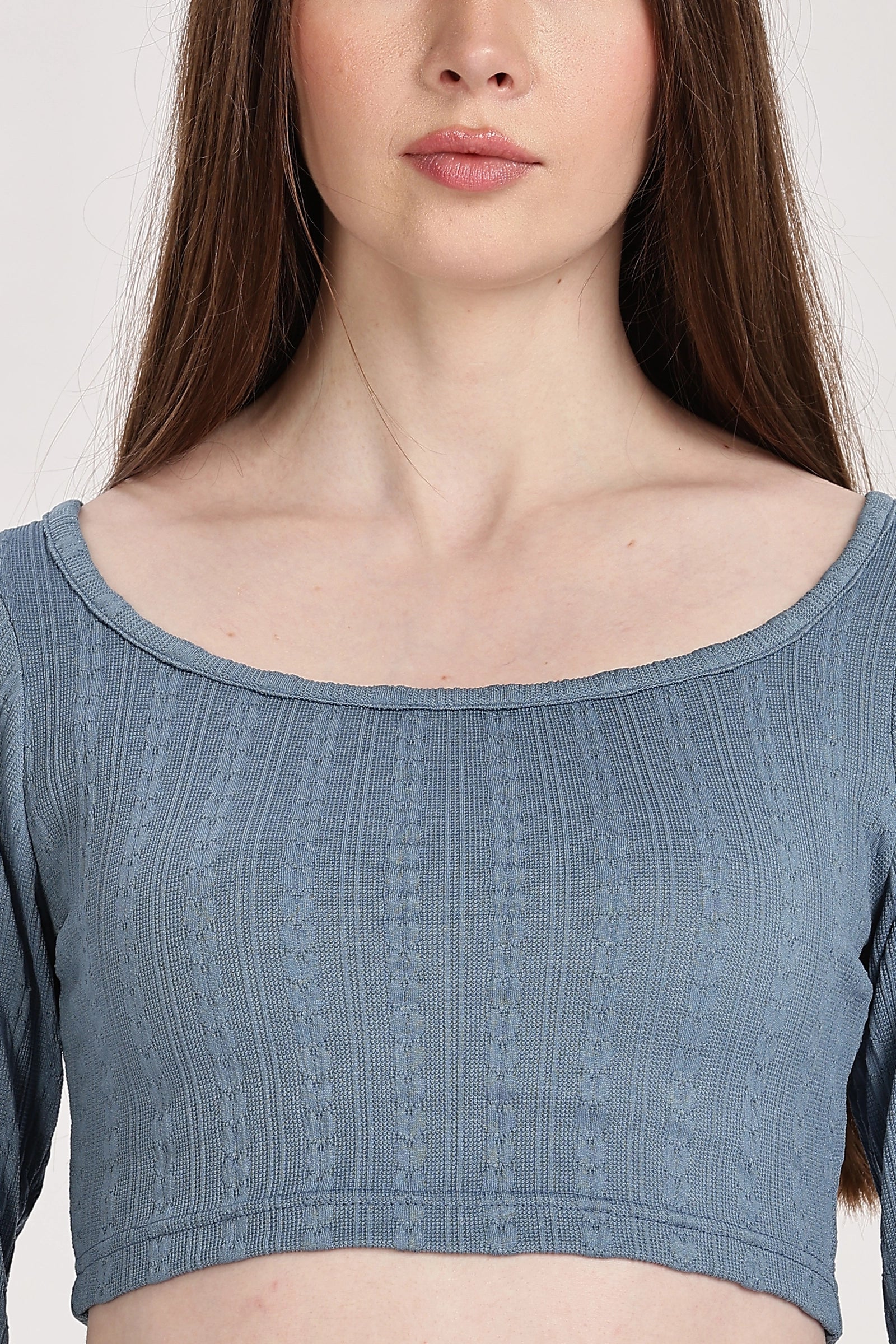 Textured Serenity Crop Blouse Full Sleeves