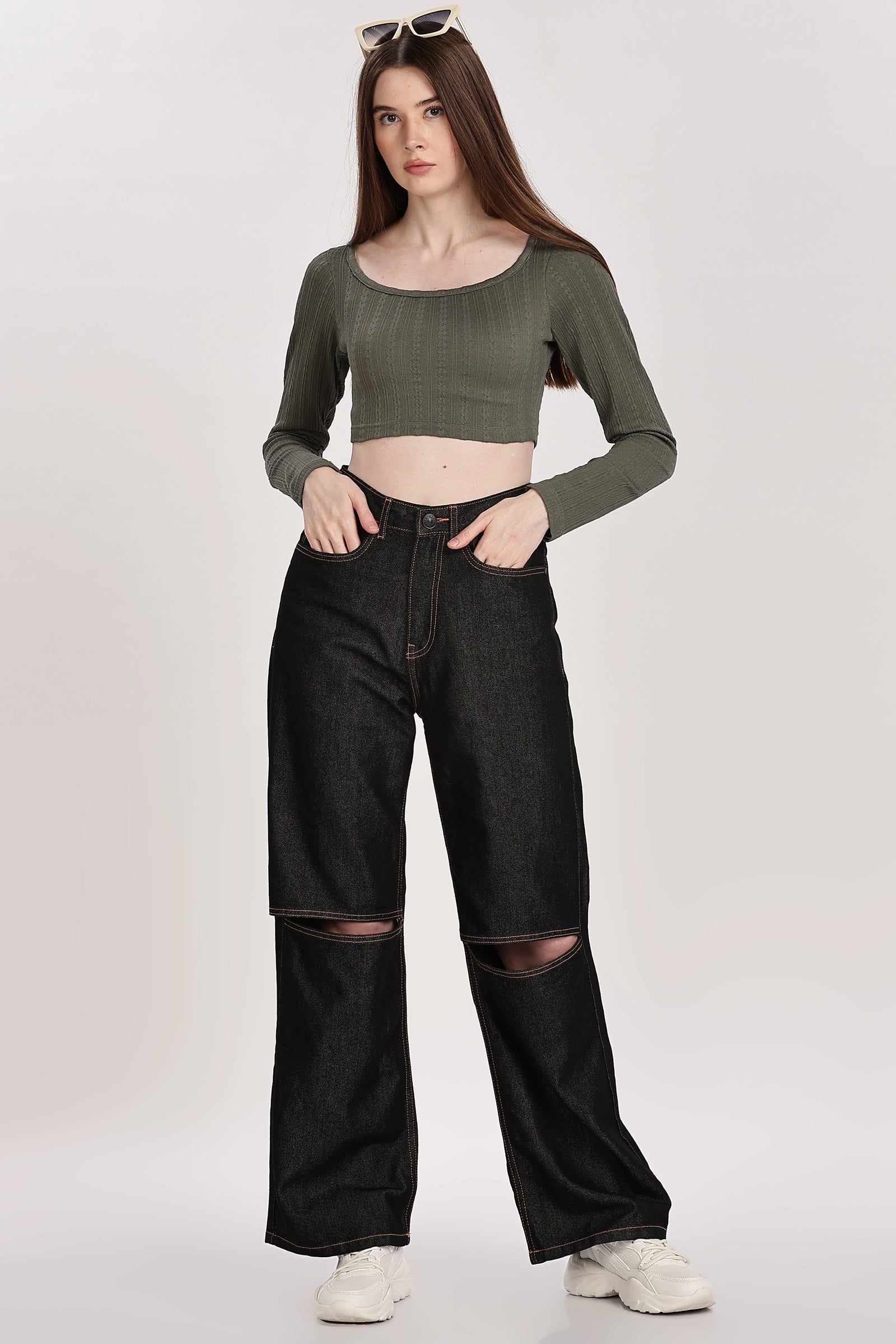 Textured Serenity Crop Blouse Full Sleeves