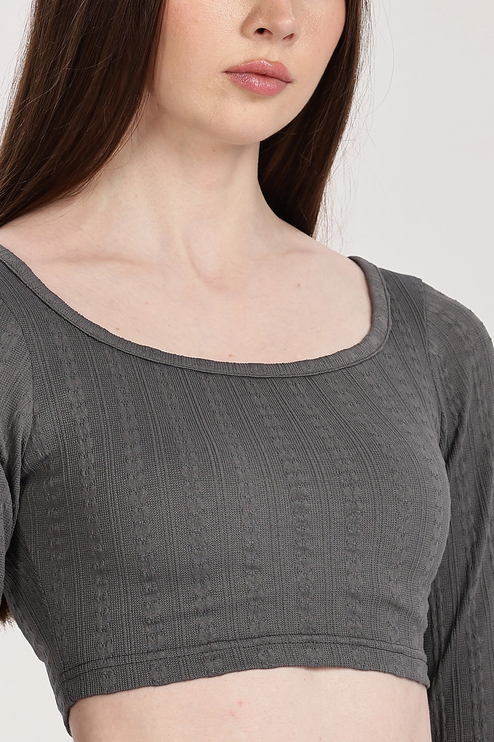 Textured Serenity Crop Blouse Full Sleeves