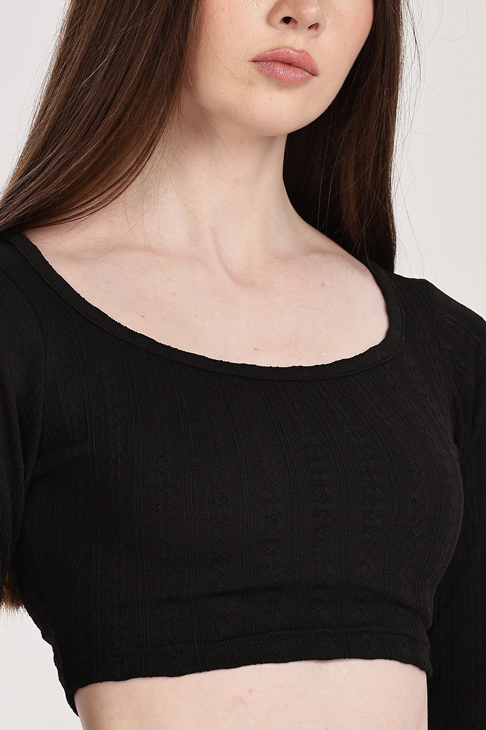 Textured Serenity Crop Blouse Full Sleeves
