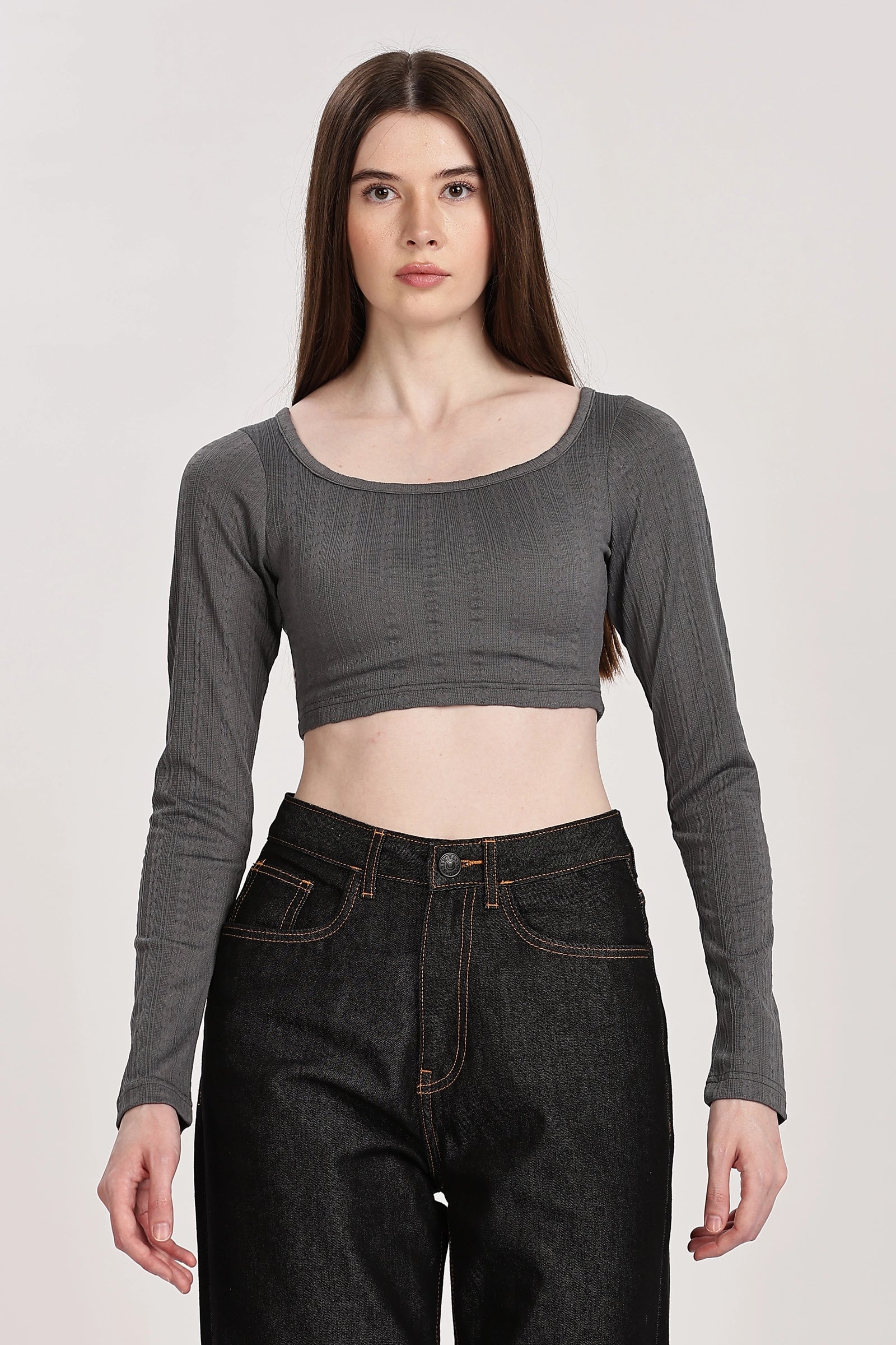Textured Serenity Crop Blouse Full Sleeves