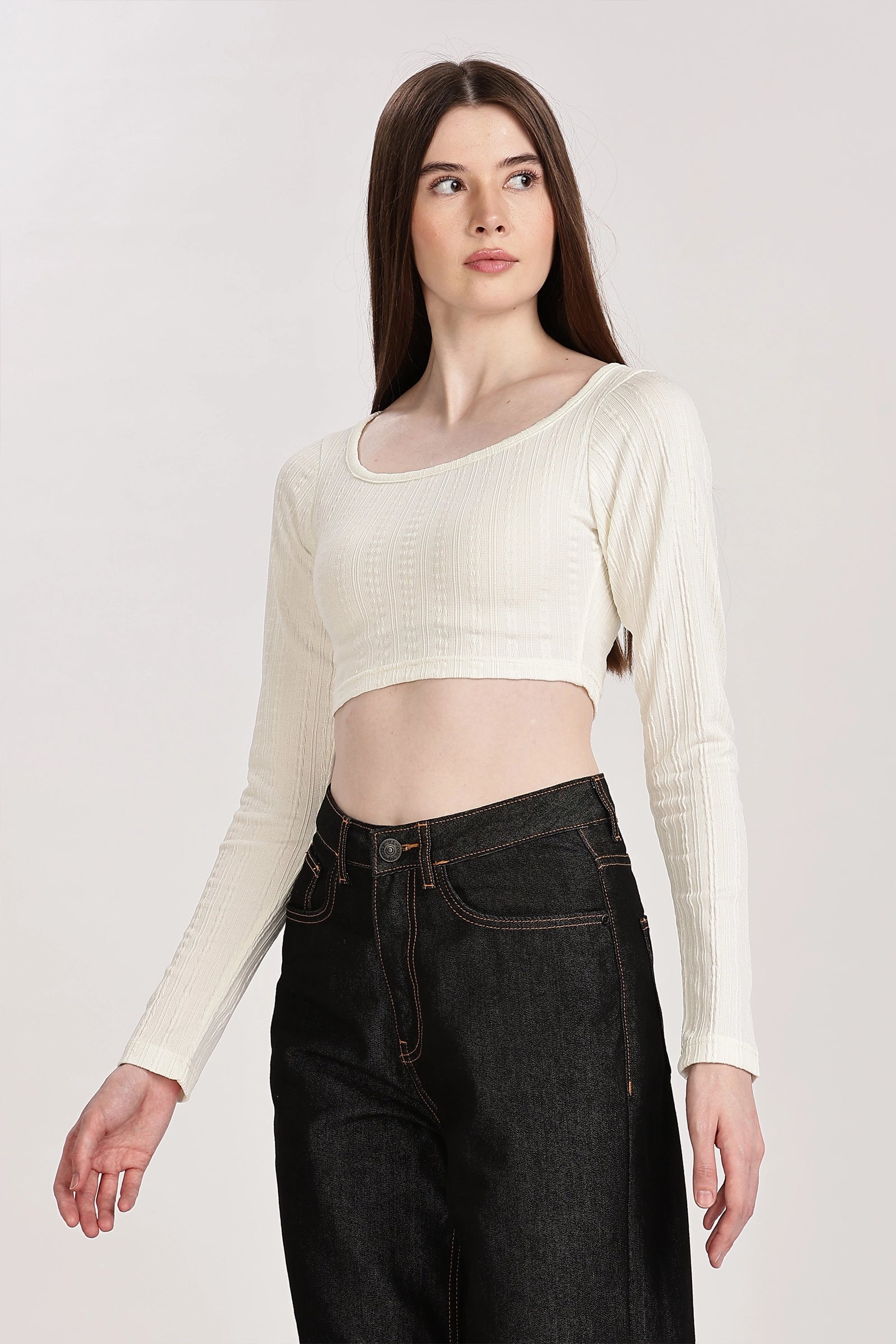 Textured Serenity Crop Blouse Full Sleeves