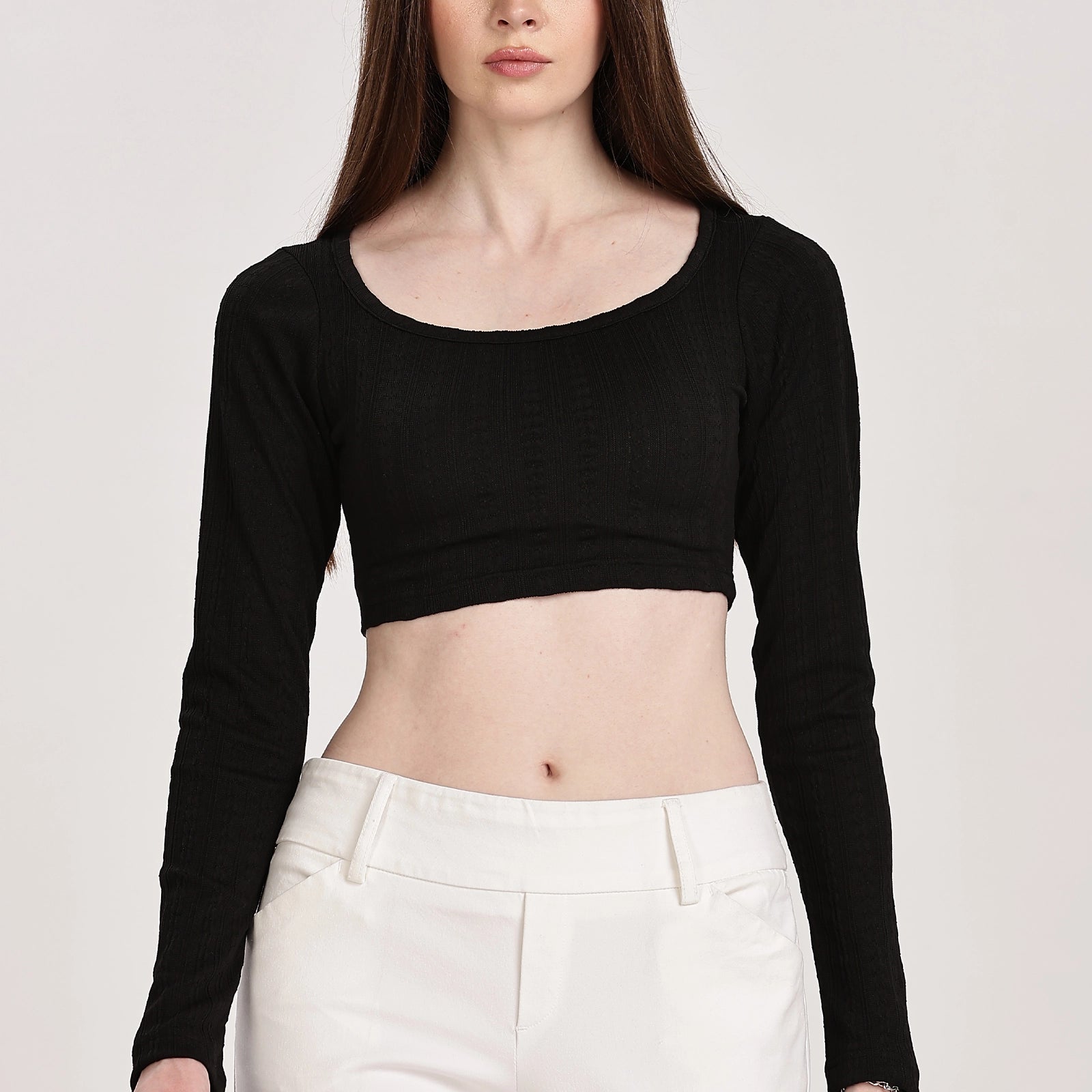 Textured Serenity Crop Blouse Full Sleeves