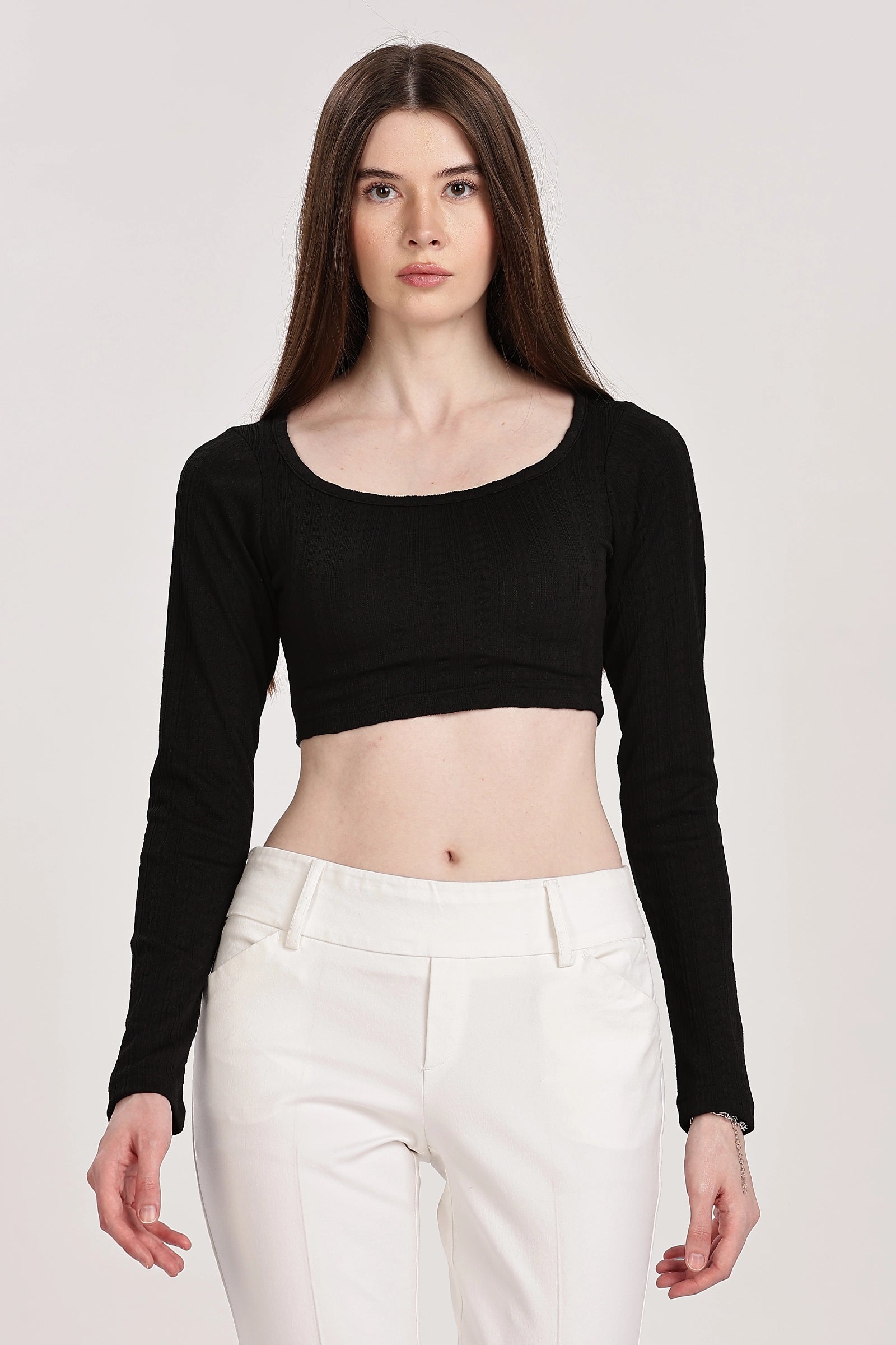 Textured Serenity Crop Blouse Full Sleeves