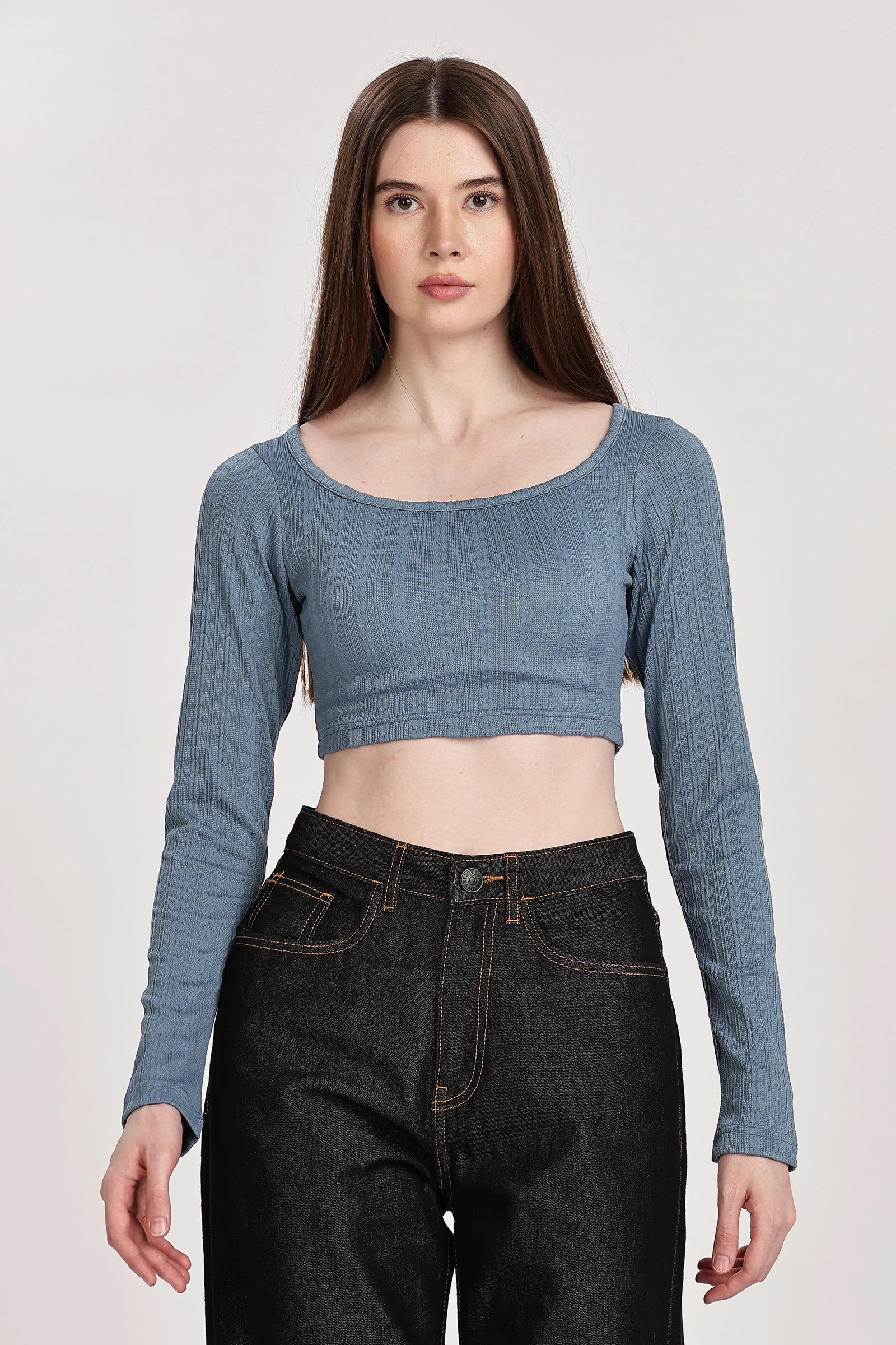 Textured Serenity Crop Blouse Full Sleeves