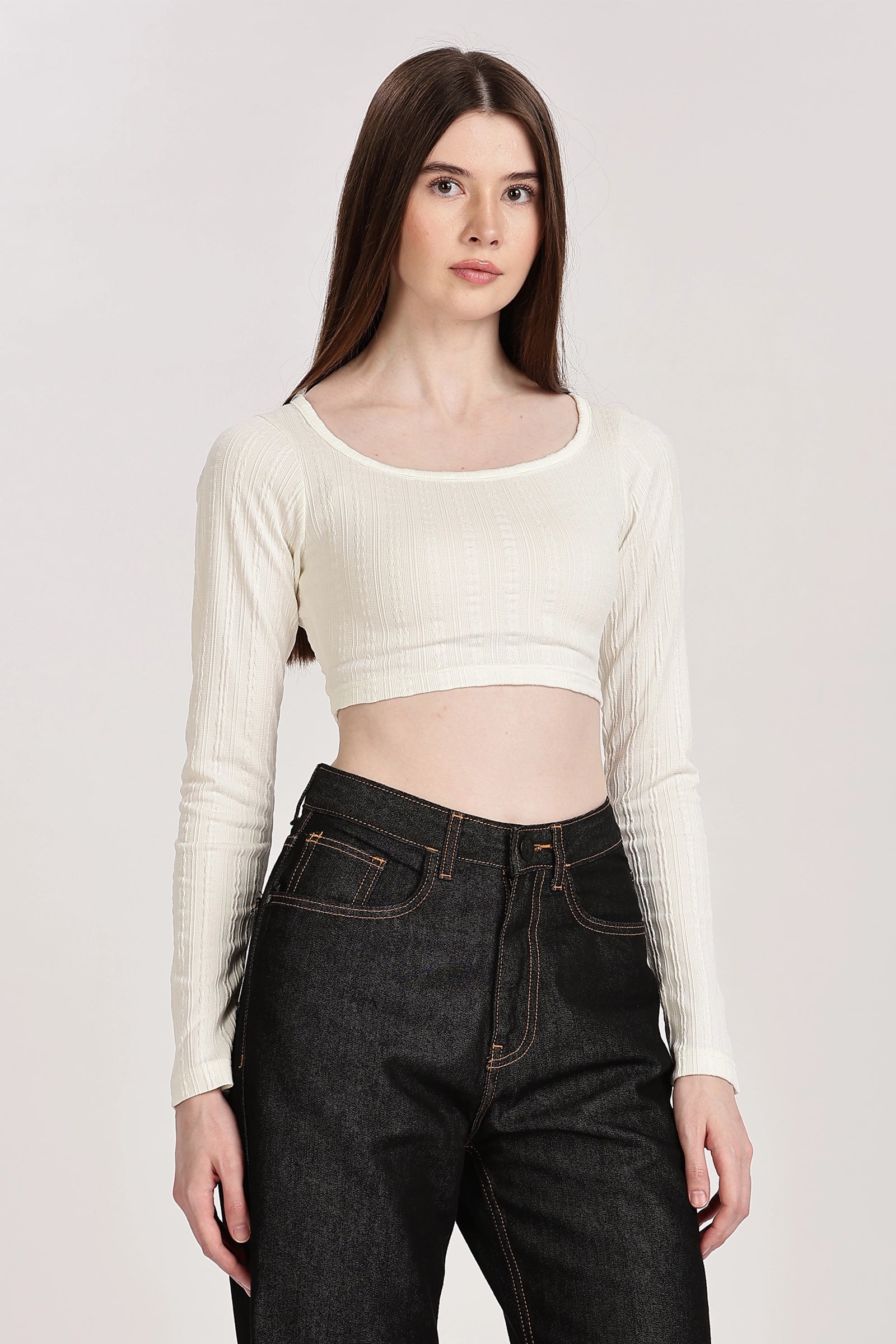 Textured Serenity Crop Blouse Full Sleeves