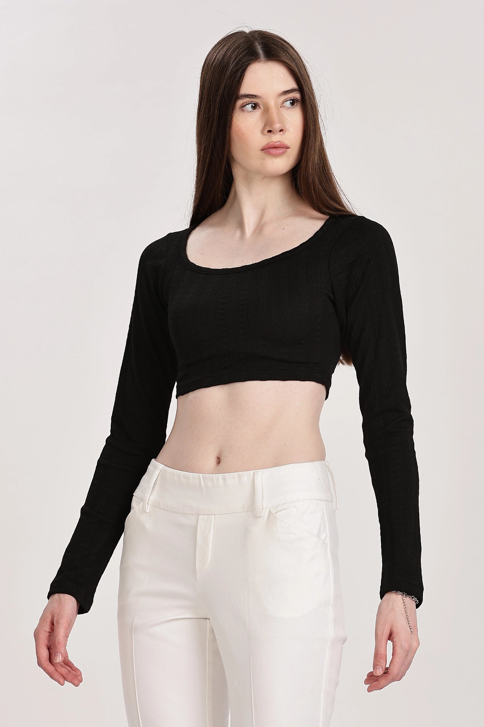 Textured Serenity Crop Blouse Full Sleeves