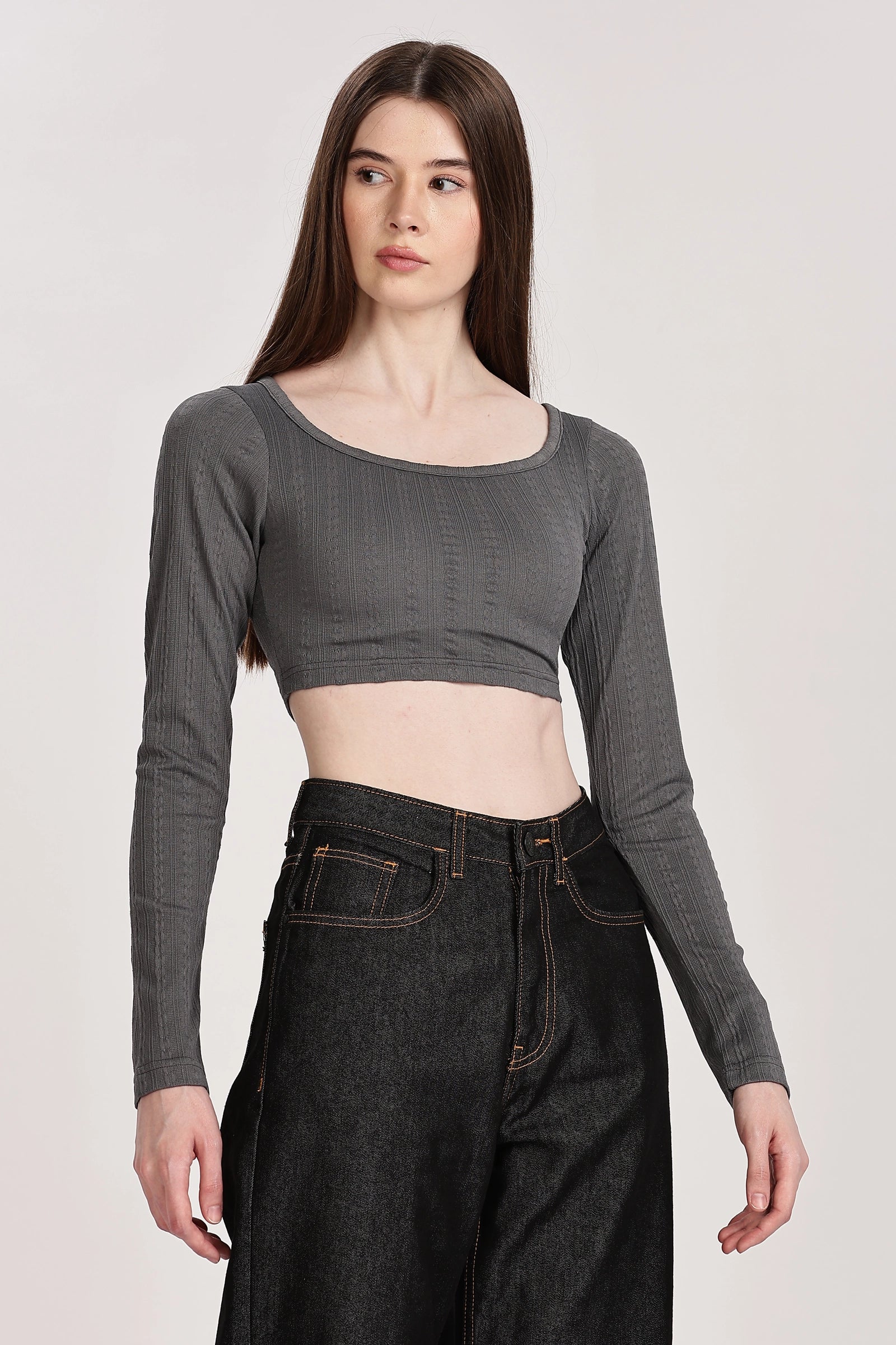 Textured Serenity Crop Blouse Full Sleeves