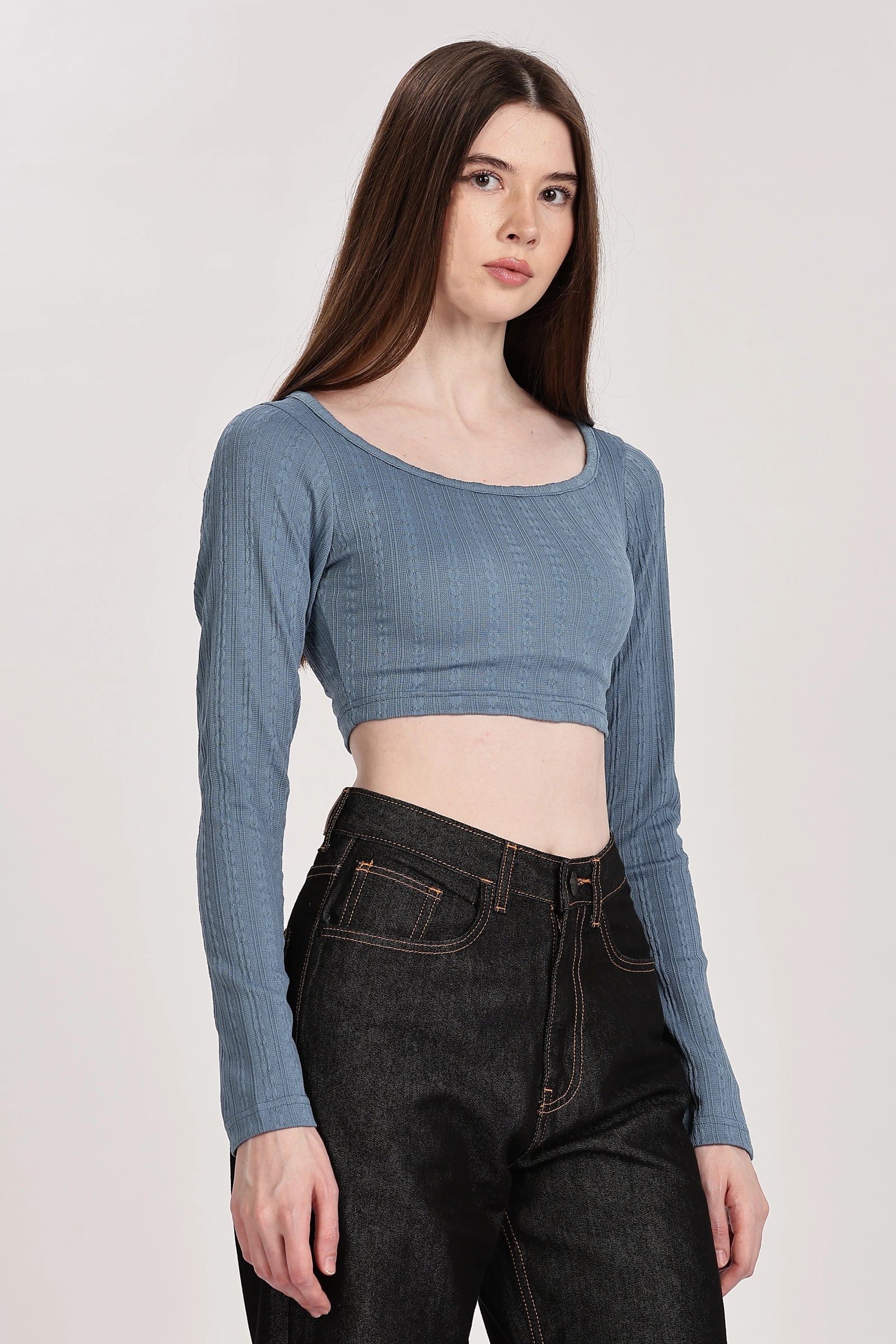 Textured Serenity Crop Blouse Full Sleeves