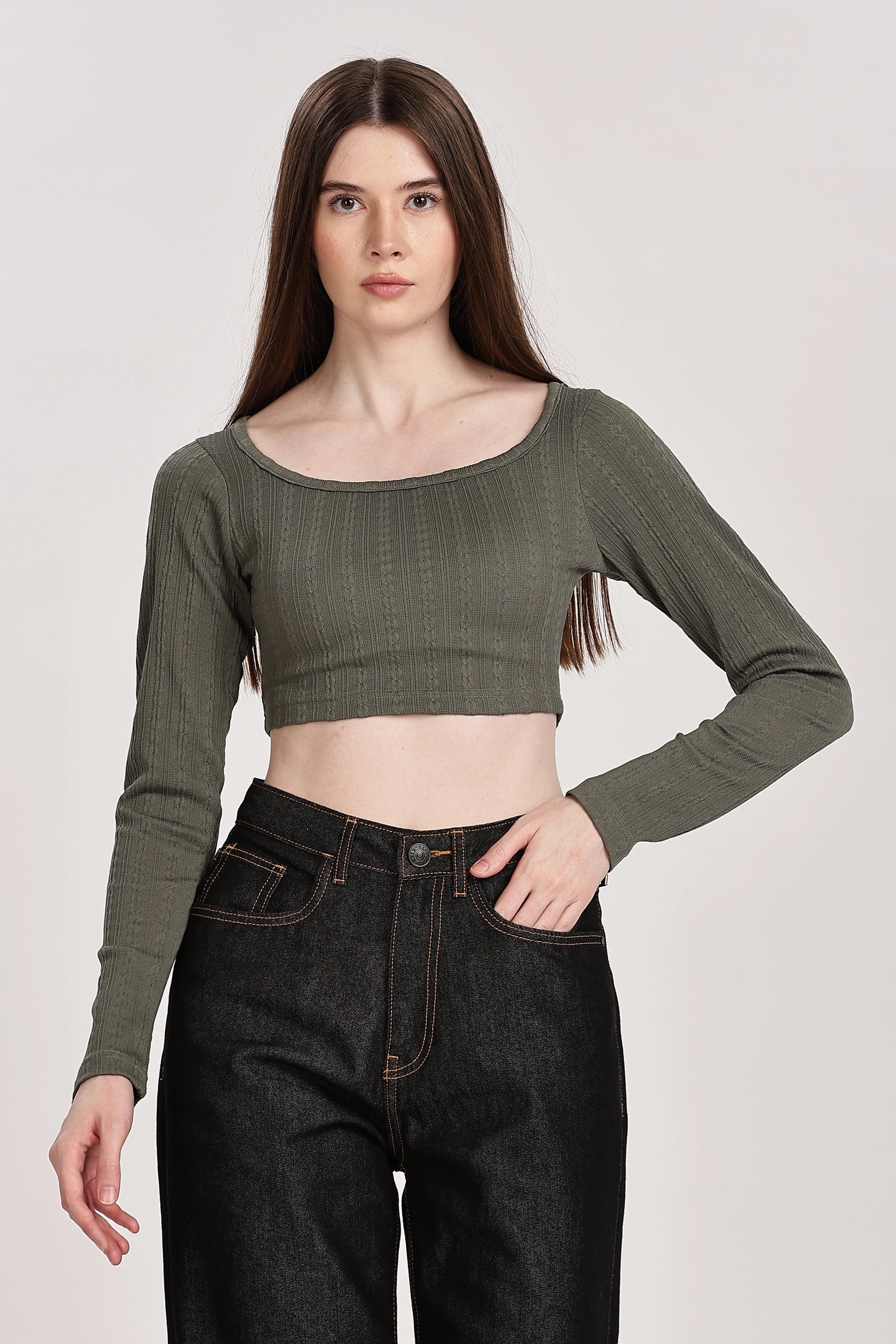 Textured Serenity Crop Blouse Full Sleeves