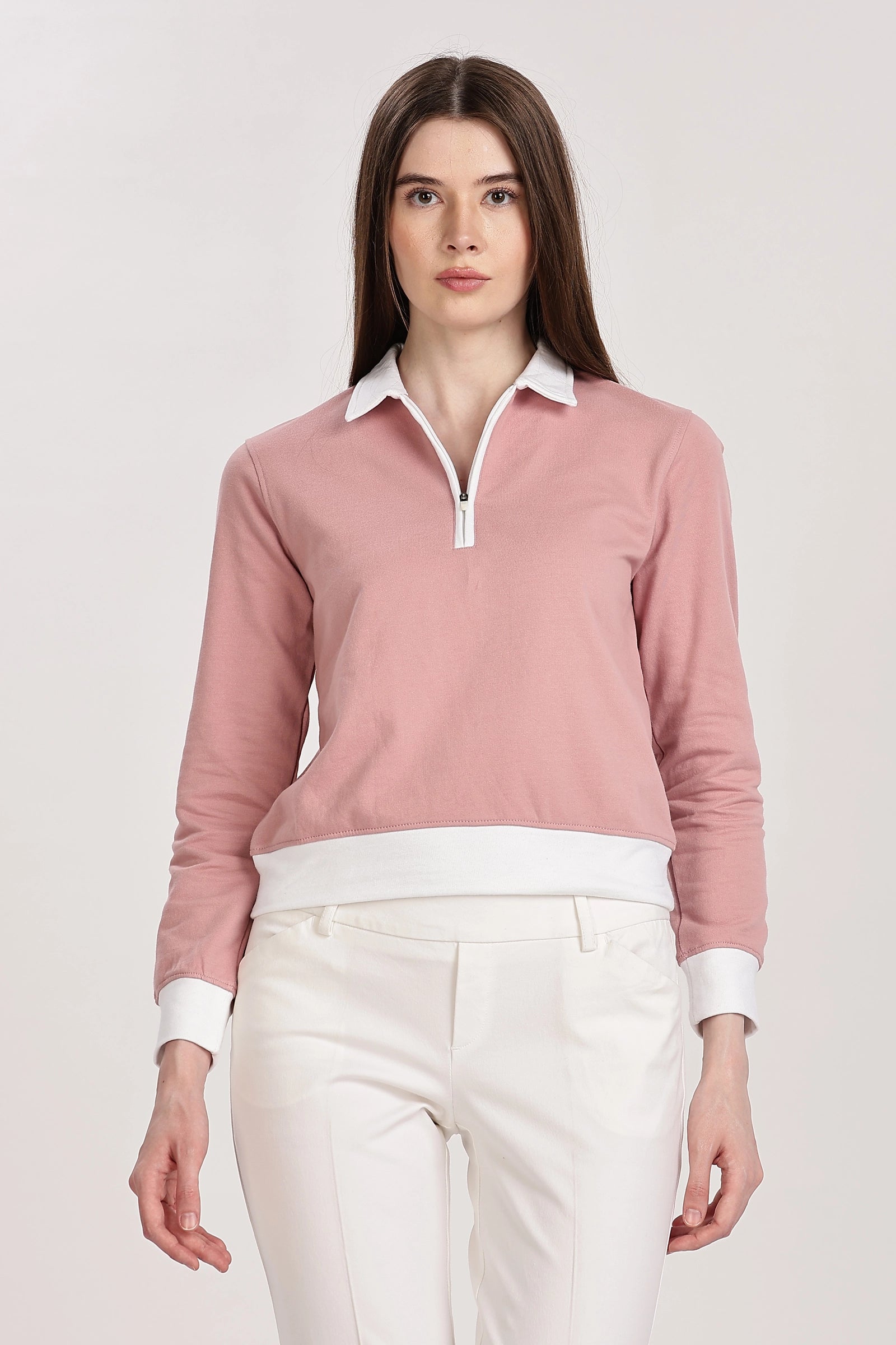 Blush Polo Zip Sweatshirt