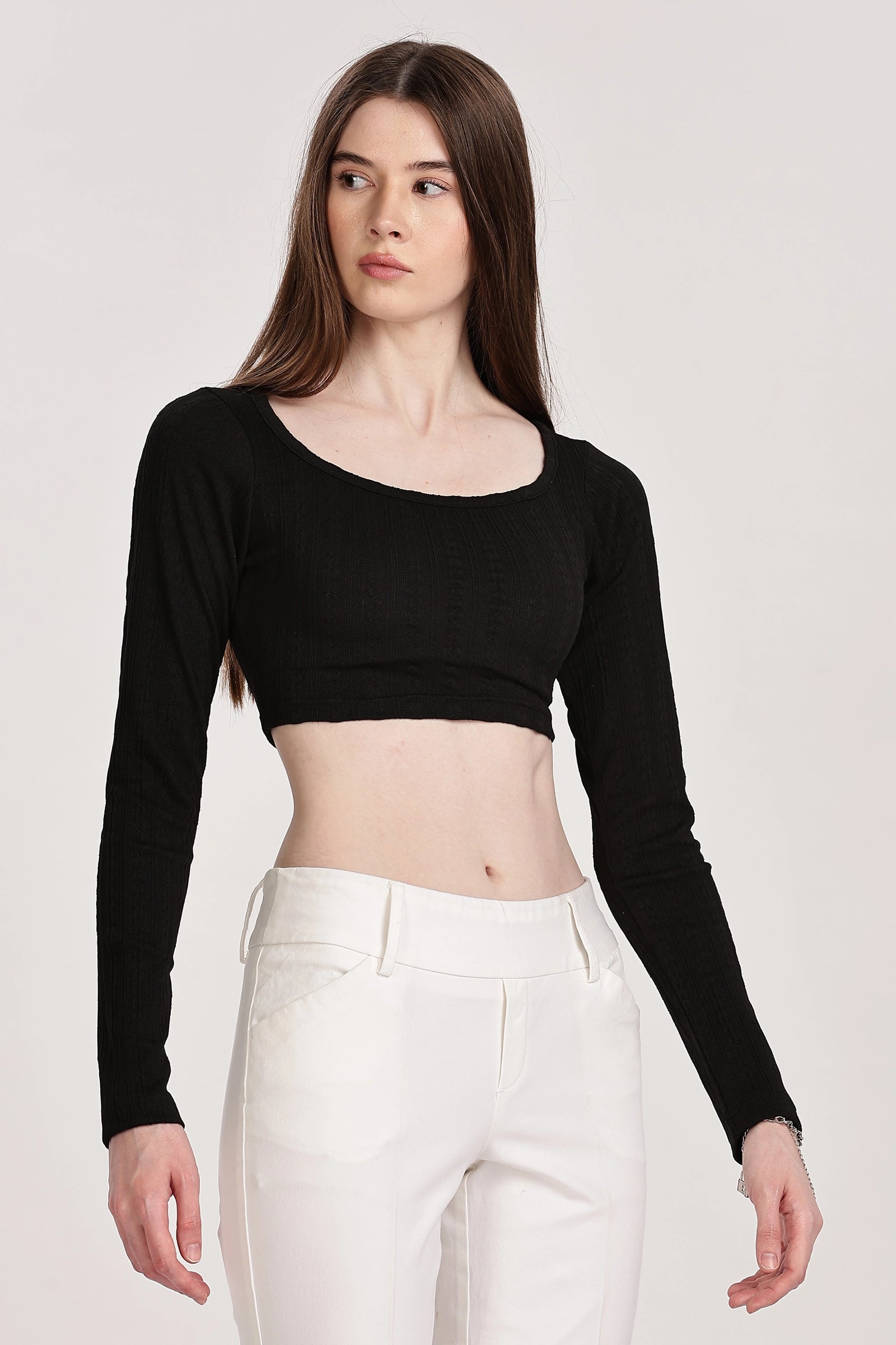 Textured Serenity Crop Blouse Full Sleeves