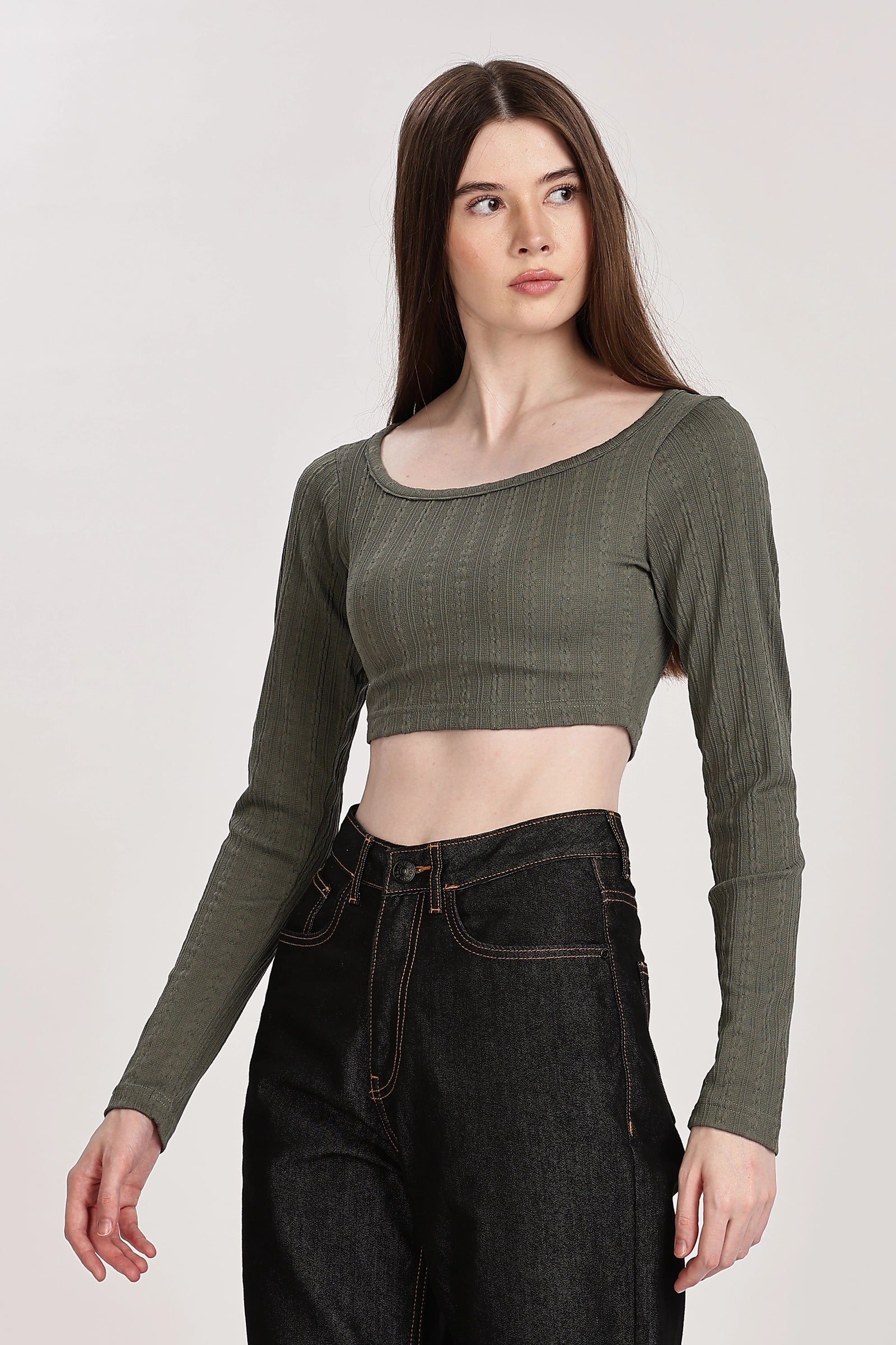 Textured Serenity Crop Blouse Full Sleeves