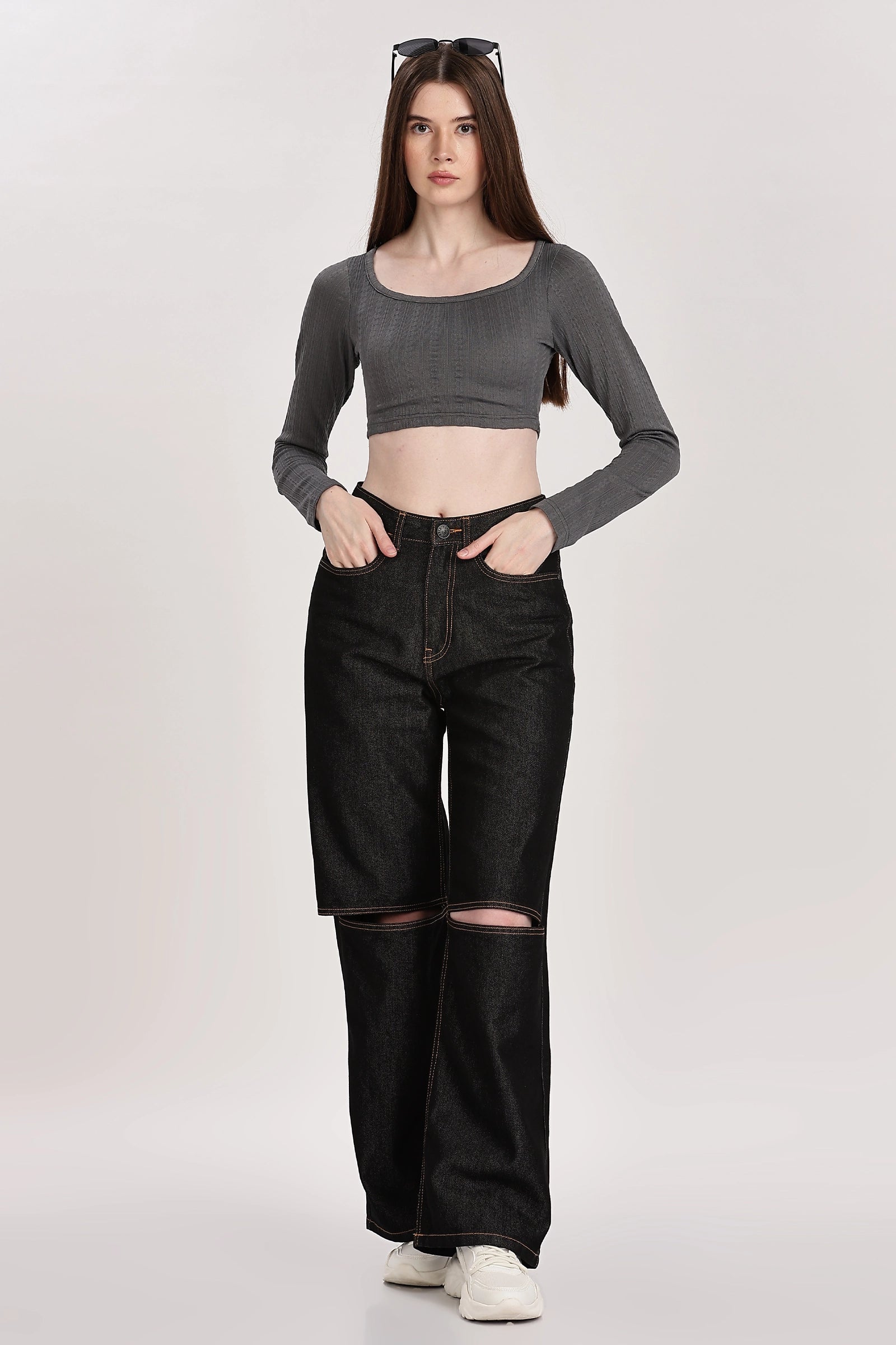 Textured Serenity Crop Blouse Full Sleeves