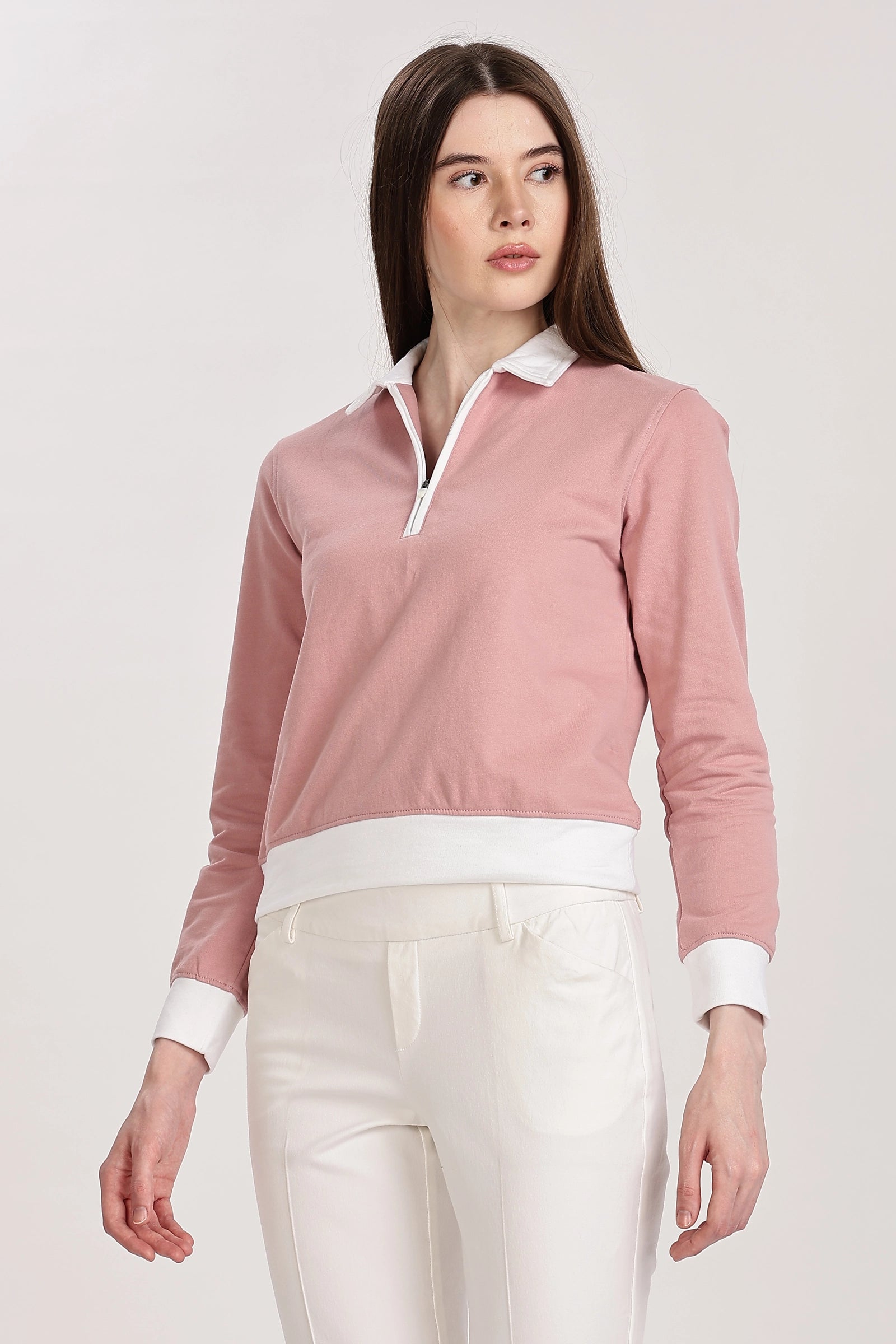 Blush Polo Zip Sweatshirt