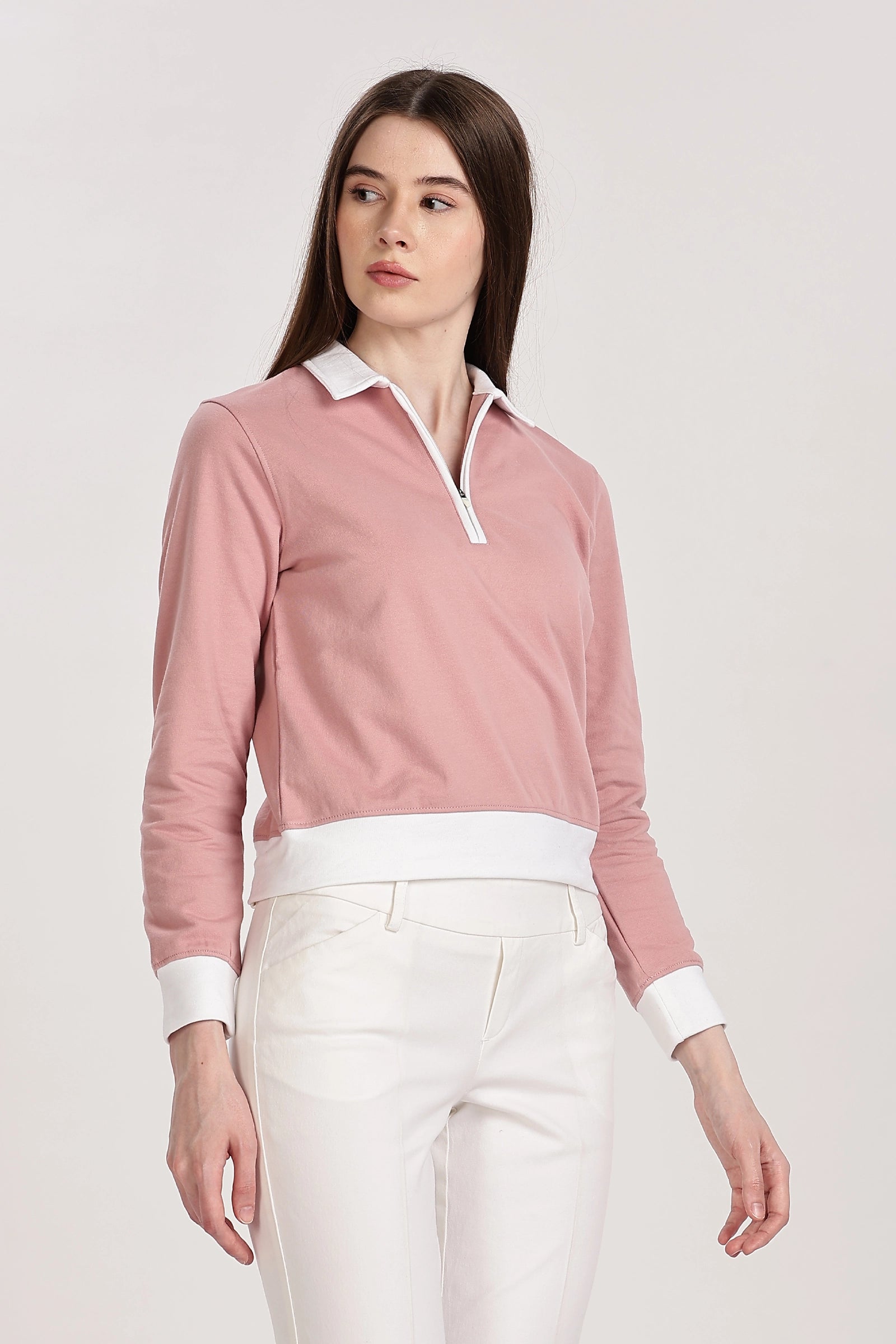 Blush Polo Zip Sweatshirt