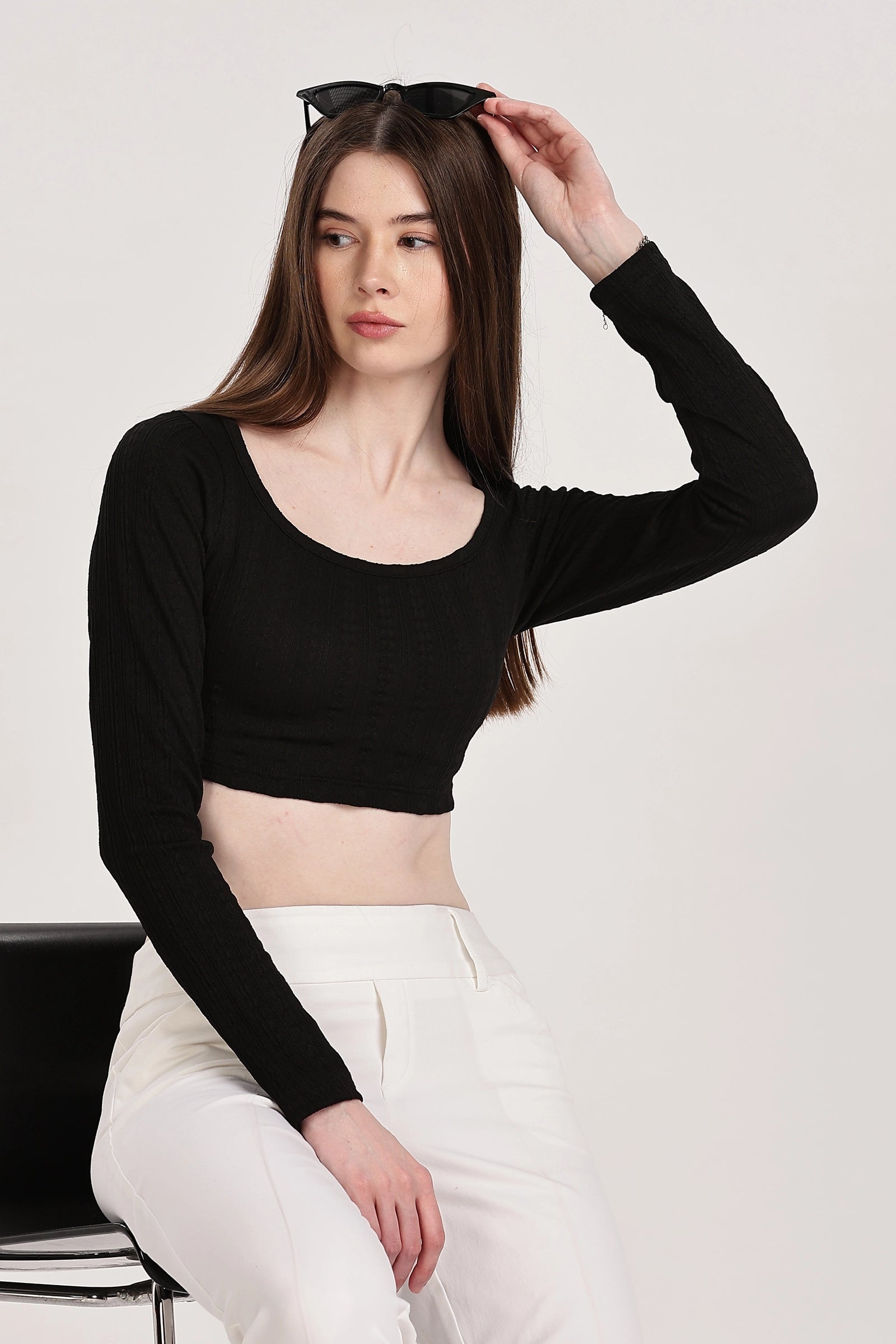 Textured Serenity Crop Blouse Full Sleeves