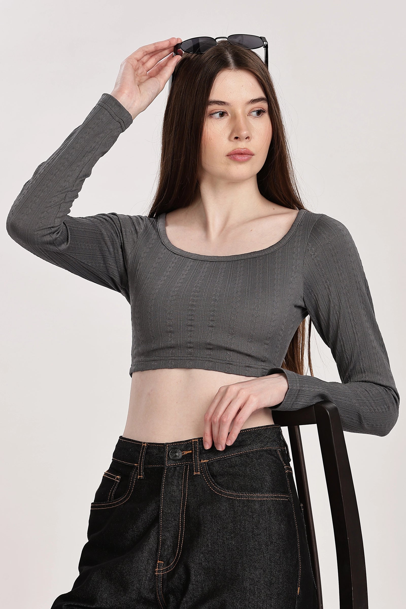Textured Serenity Crop Blouse Full Sleeves