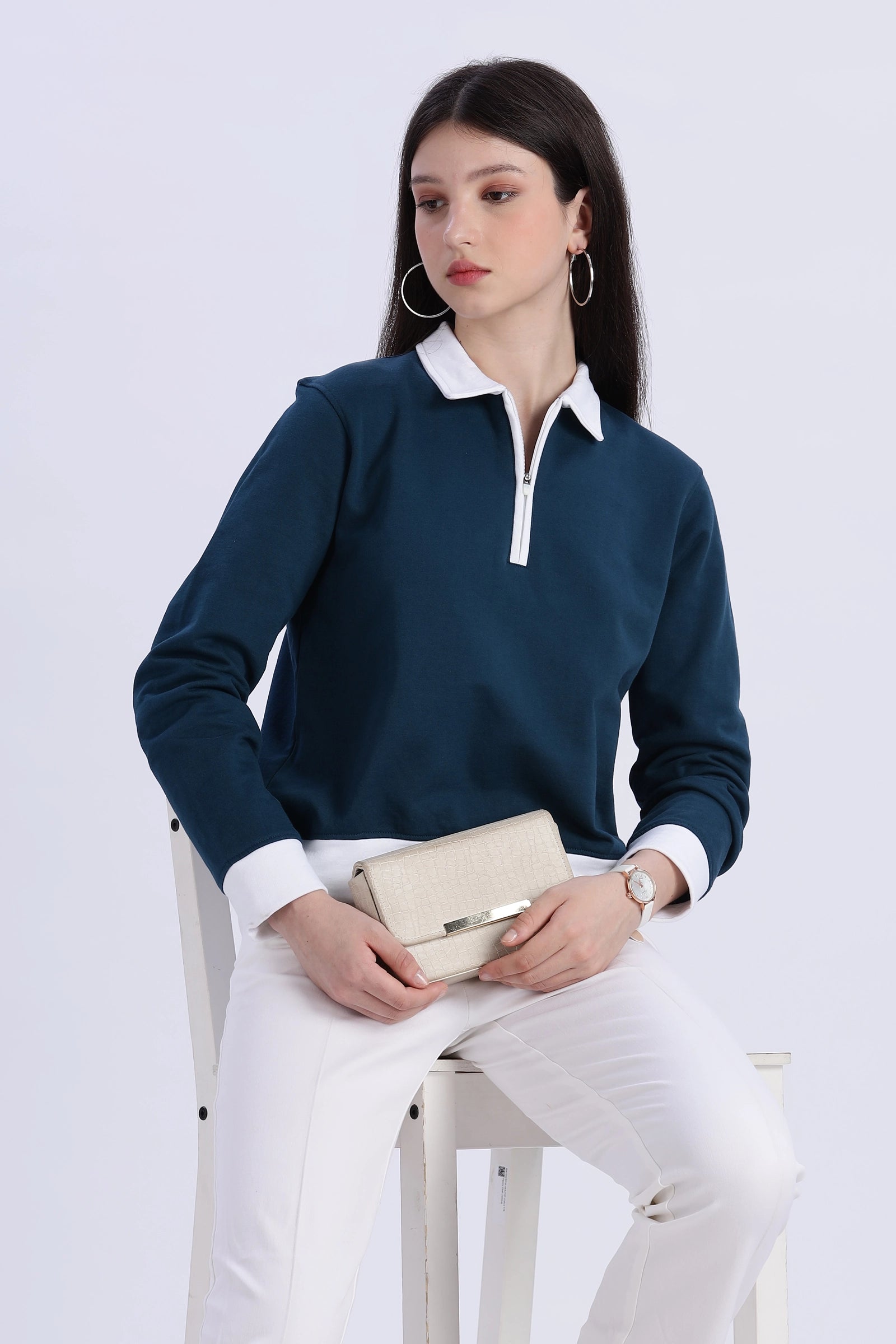 Blush Polo Zip Sweatshirt