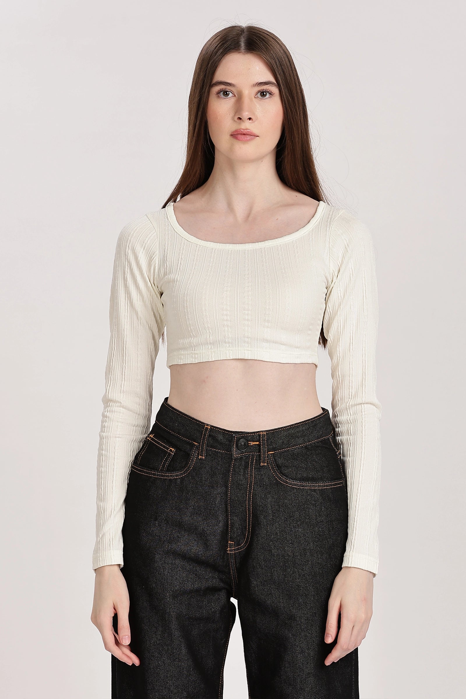 Textured Serenity Crop Blouse Full Sleeves