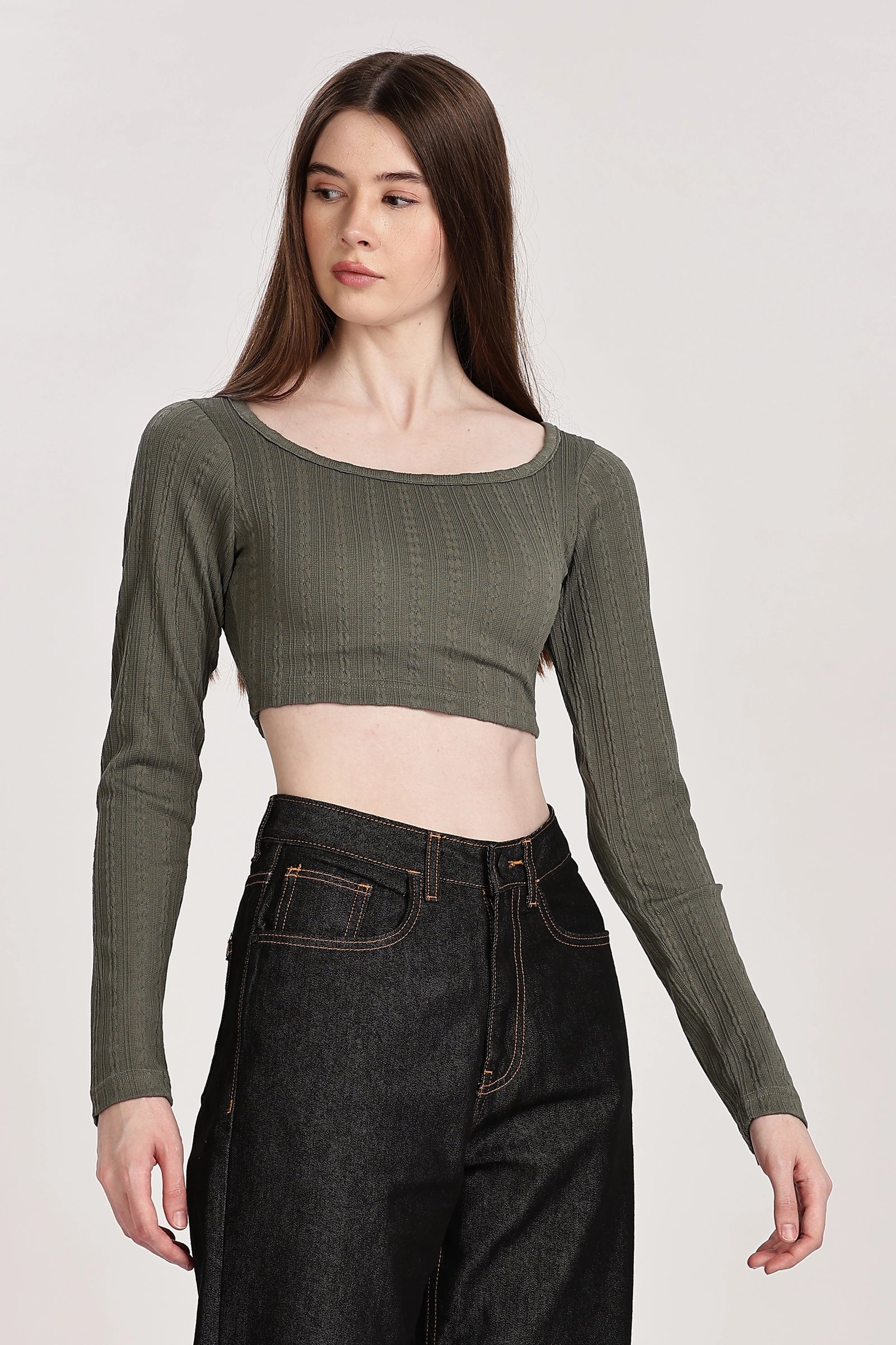 Textured Serenity Crop Blouse Full Sleeves