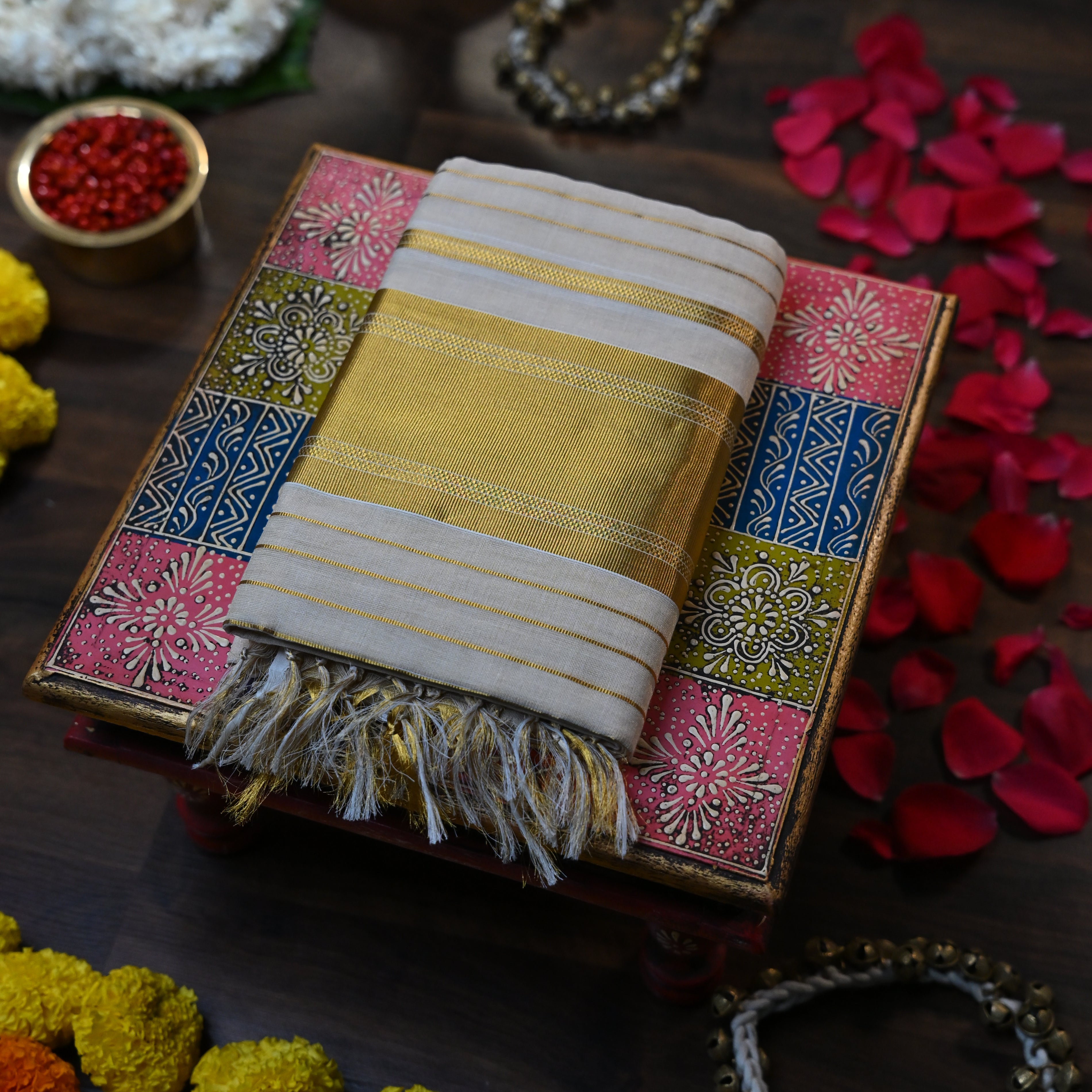 Classic Solid Gold Zari Border Kasavu Saree