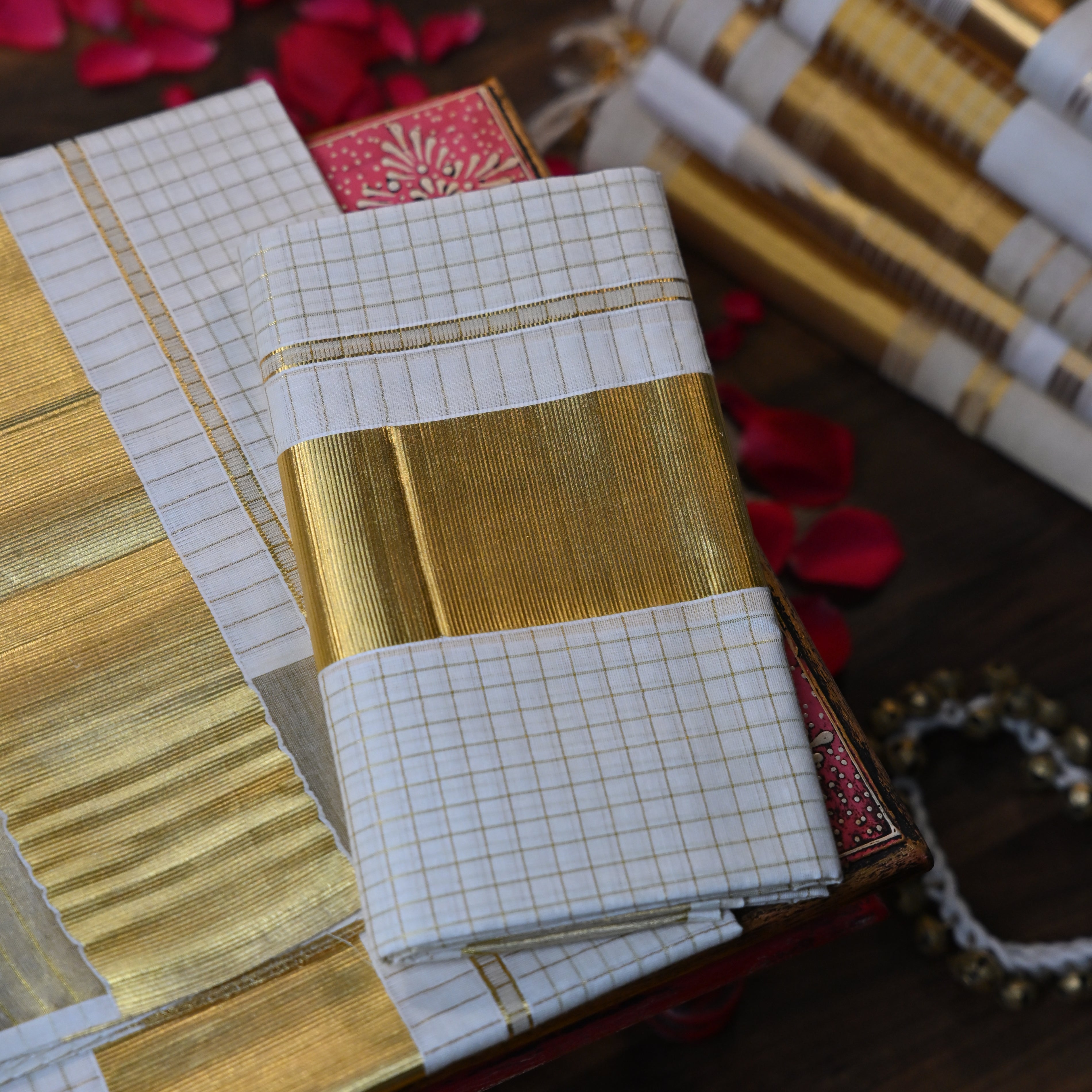 Traditional Golden Check Zari Border Saree