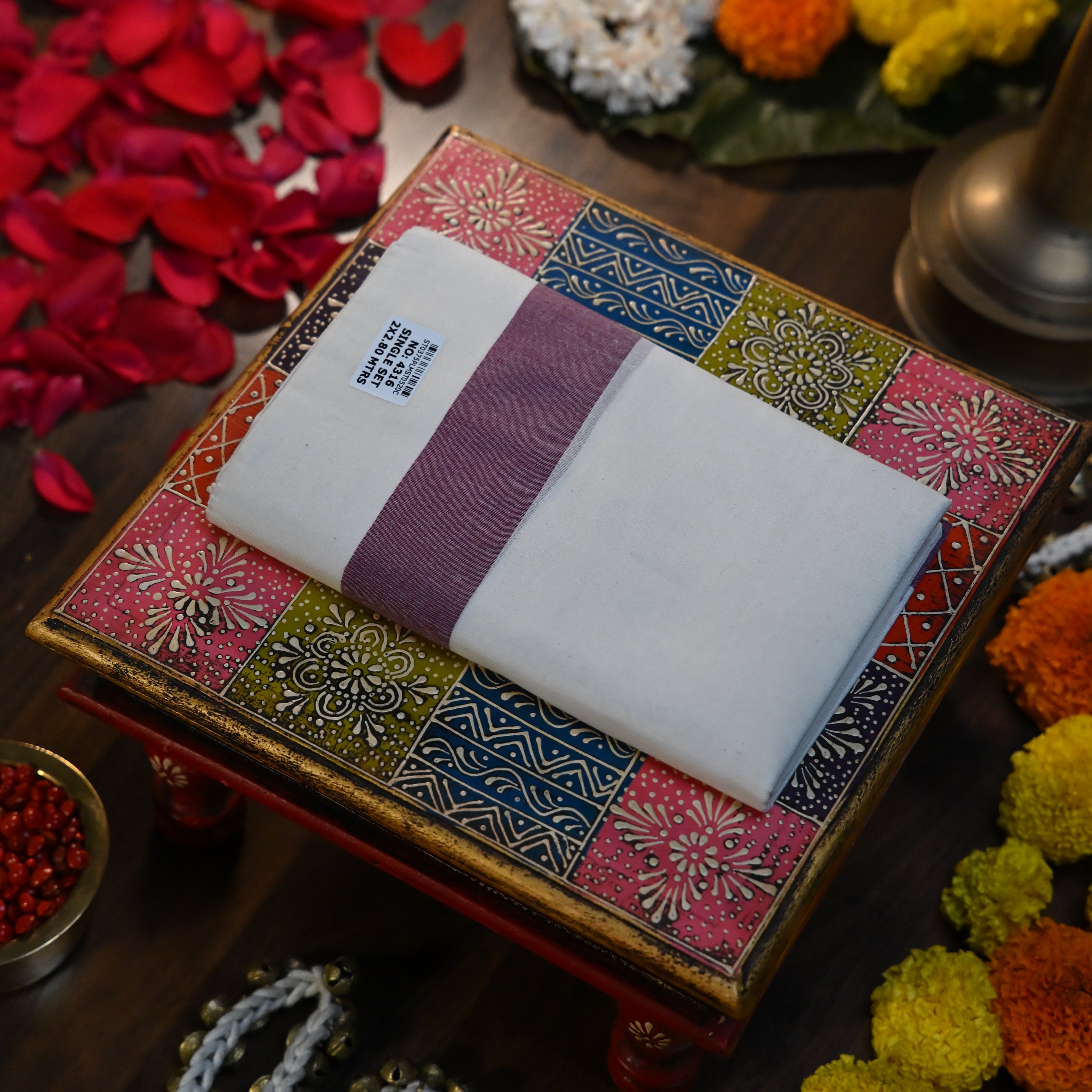 Dusty Rose Solid Border Set Mundu